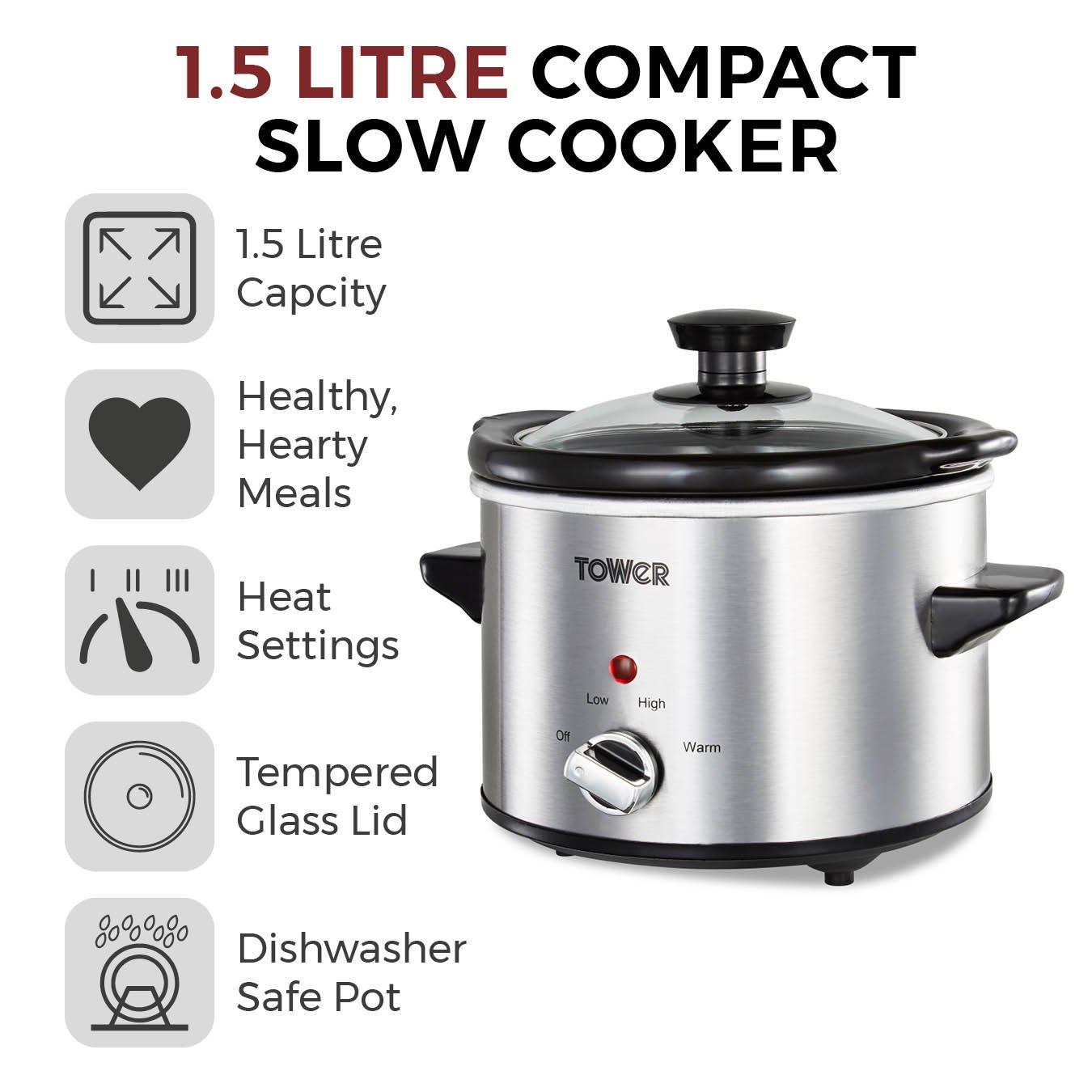 Stainless Steel - Tower - 1.5 Litre Stainless Steel Slow Cooker - 2