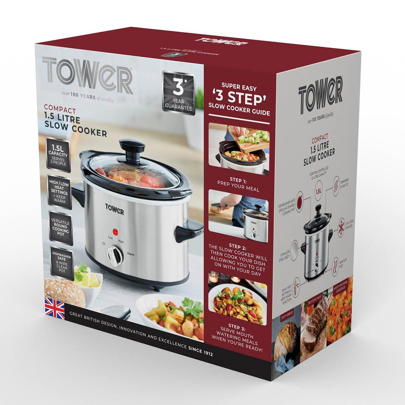 Stainless Steel - Tower - 1.5 Litre Stainless Steel Slow Cooker - 10