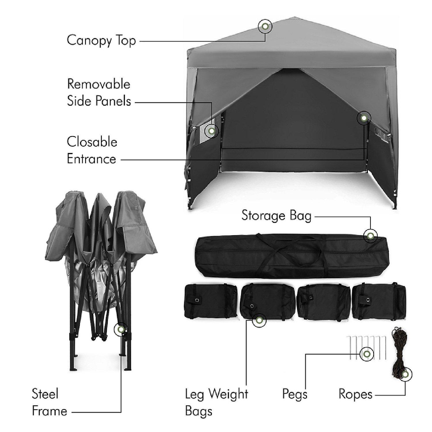 Grey - VonHaus - VonHaus  2.5M X 2.5M Grey Pop Up Gazebo Set - 2