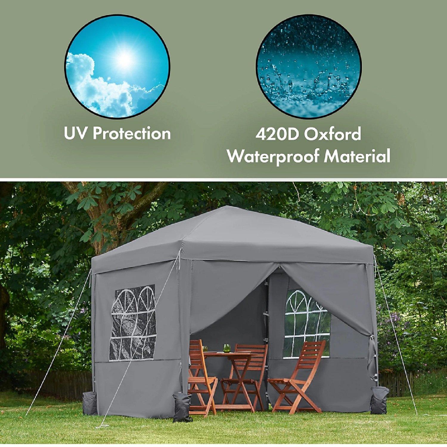 Grey - VonHaus - VonHaus  2.5M X 2.5M Grey Pop Up Gazebo Set - 5