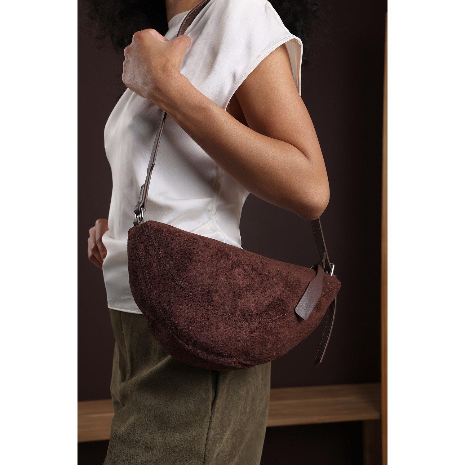 Dark Brown - Wheres That From - Cloud Suede Crossbody Shoulder Bag - 1