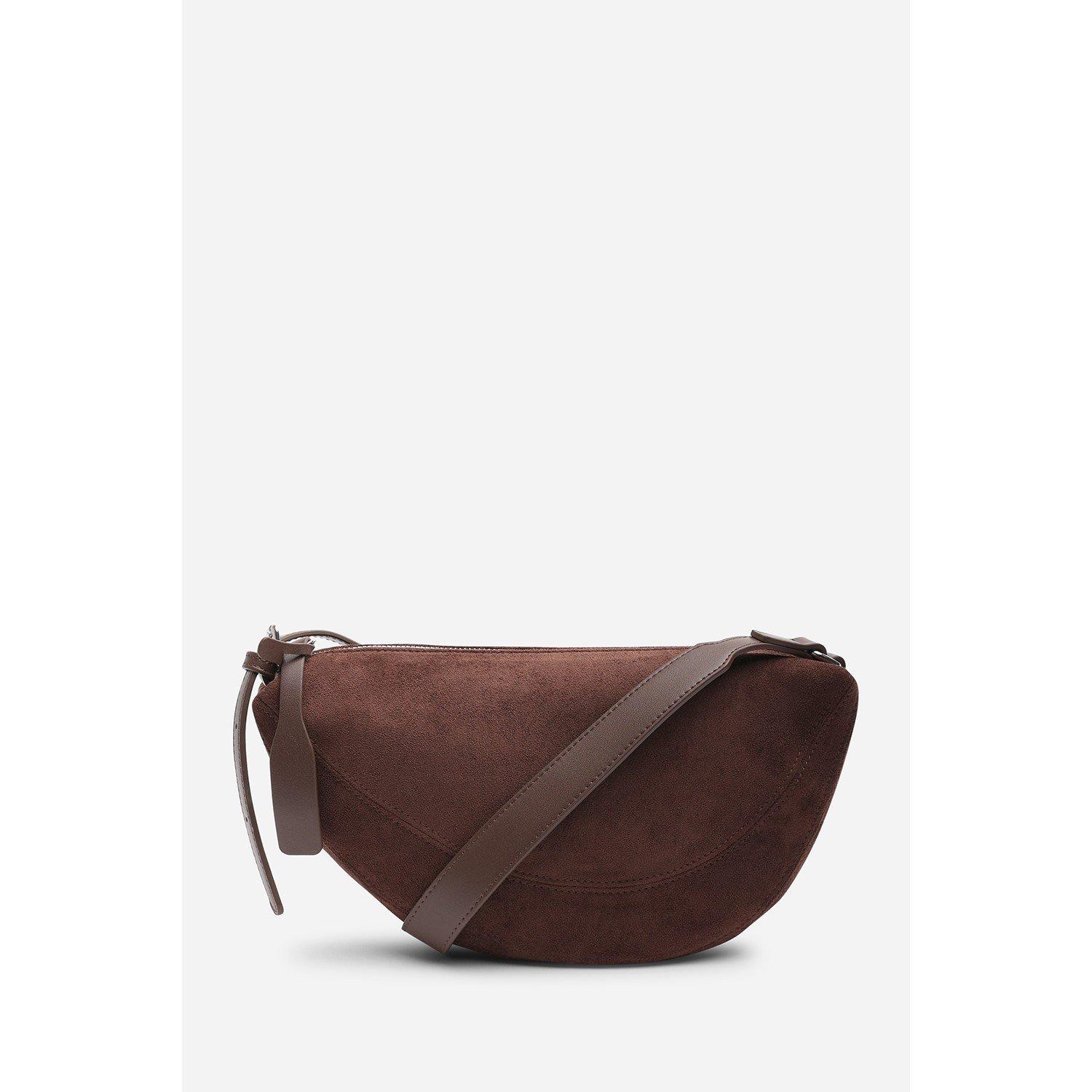 Dark Brown - Wheres That From - Cloud Suede Crossbody Shoulder Bag - 2