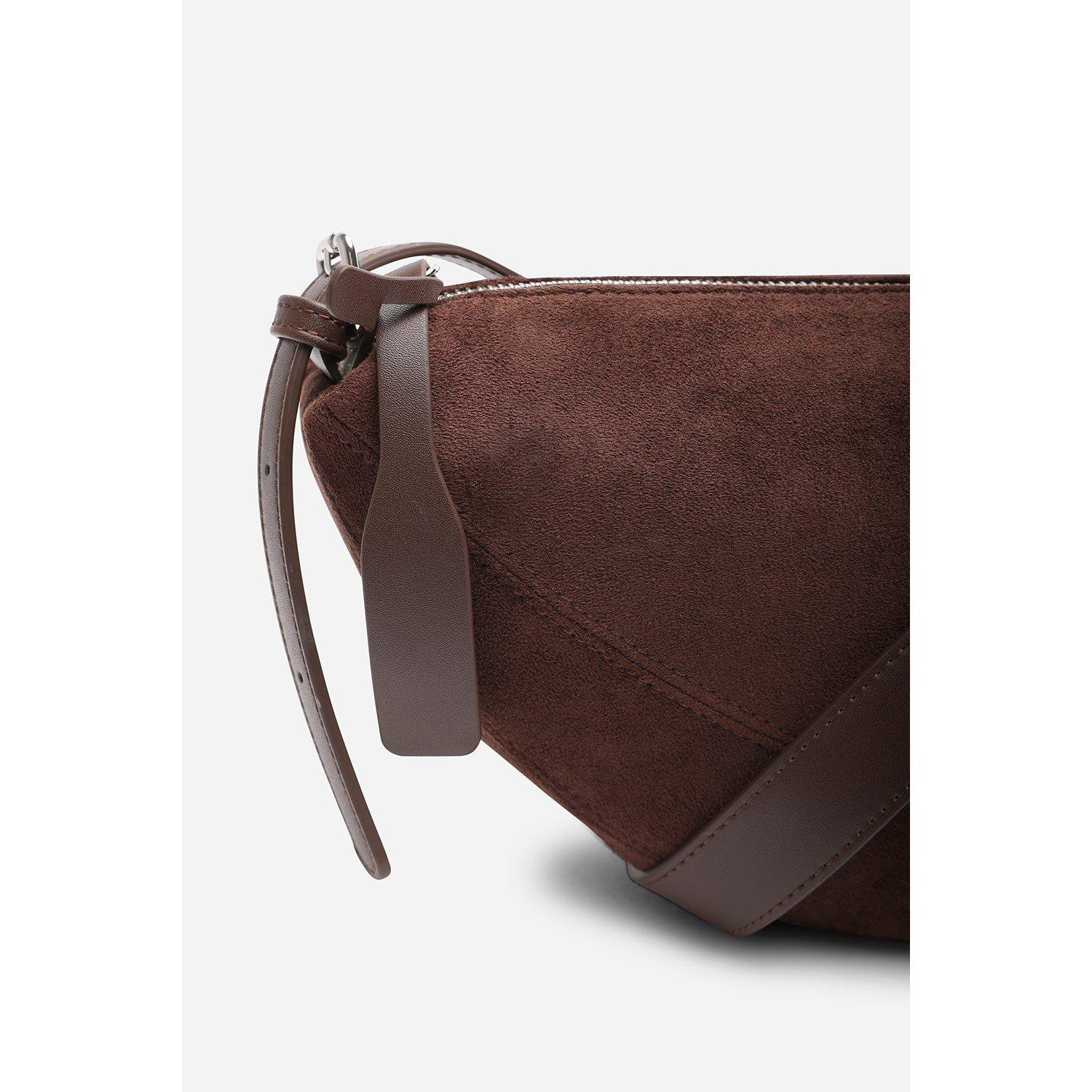 Dark Brown - Wheres That From - Cloud Suede Crossbody Shoulder Bag - 3
