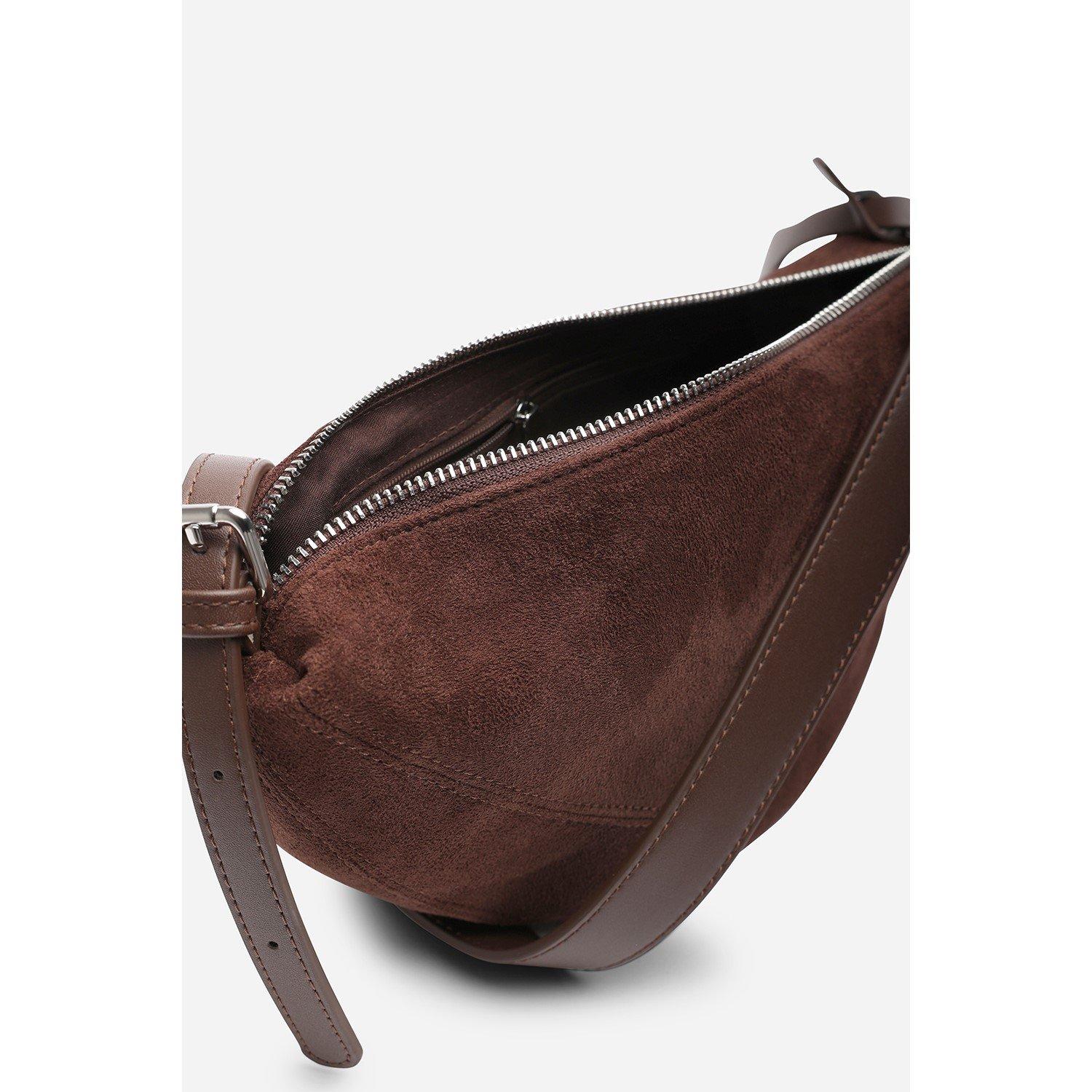 Dark Brown - Wheres That From - Cloud Suede Crossbody Shoulder Bag - 4