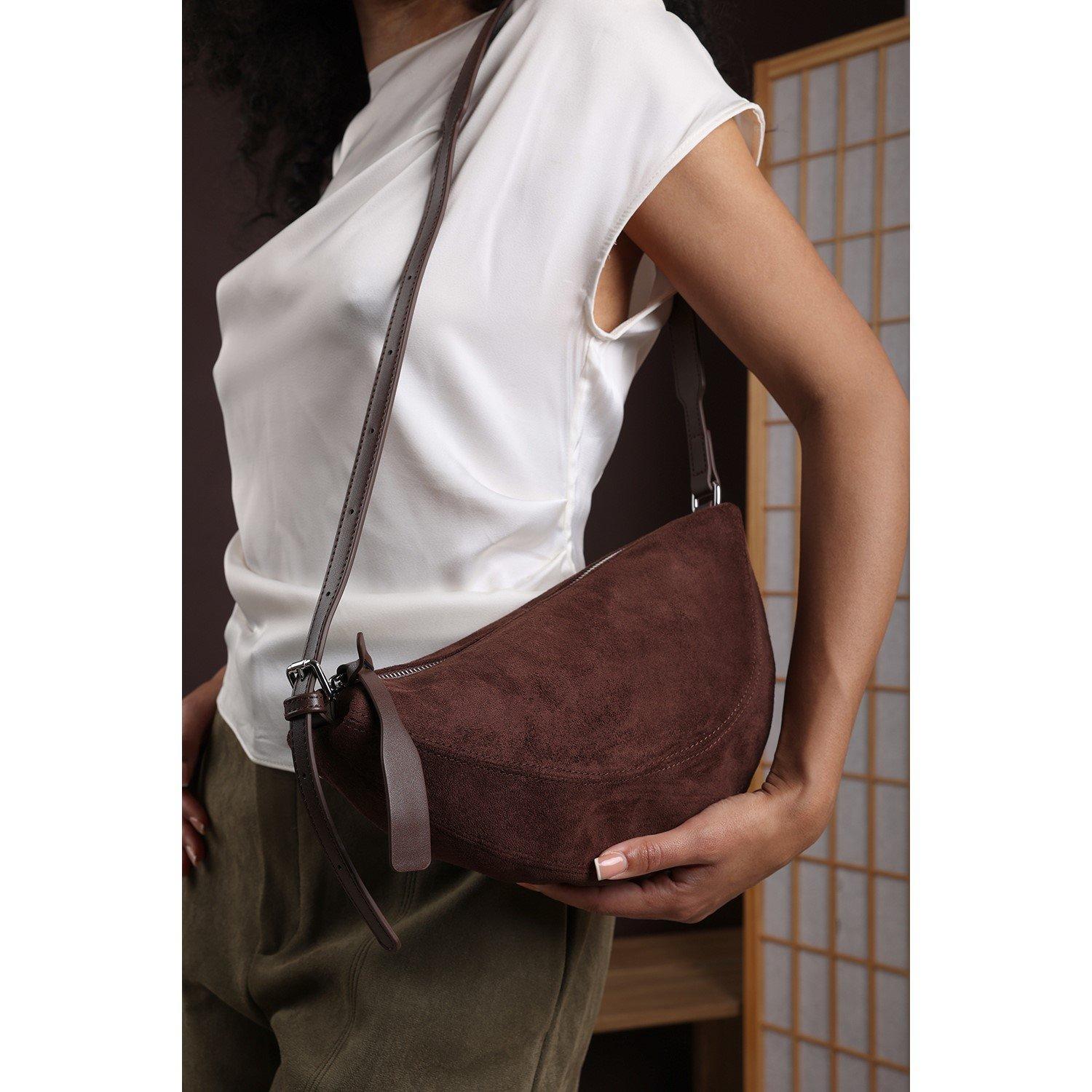 Dark Brown - Wheres That From - Cloud Suede Crossbody Shoulder Bag - 6