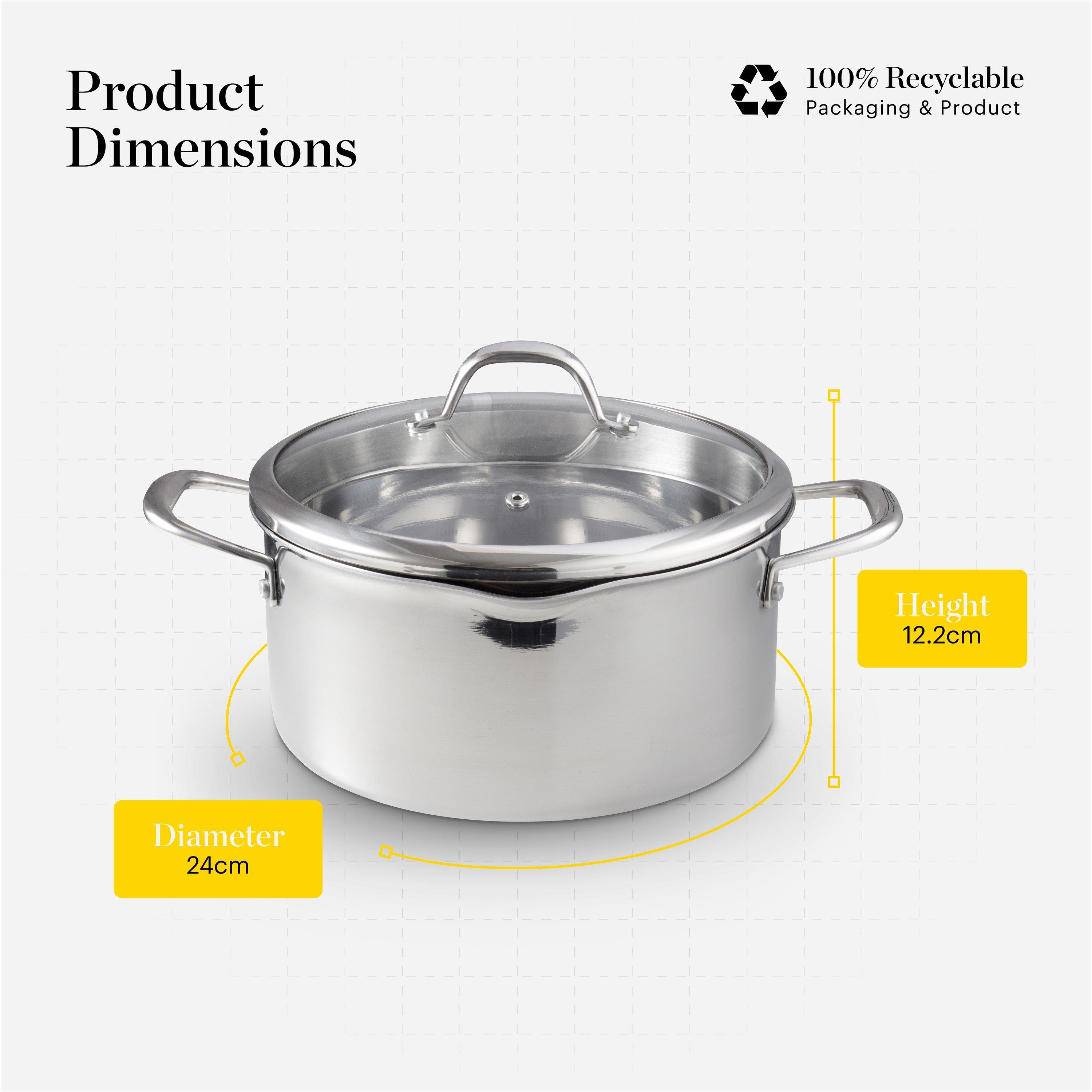 Stainless Steel - Good Food - Tri-Ply 24cm Casserole with Lid - 6