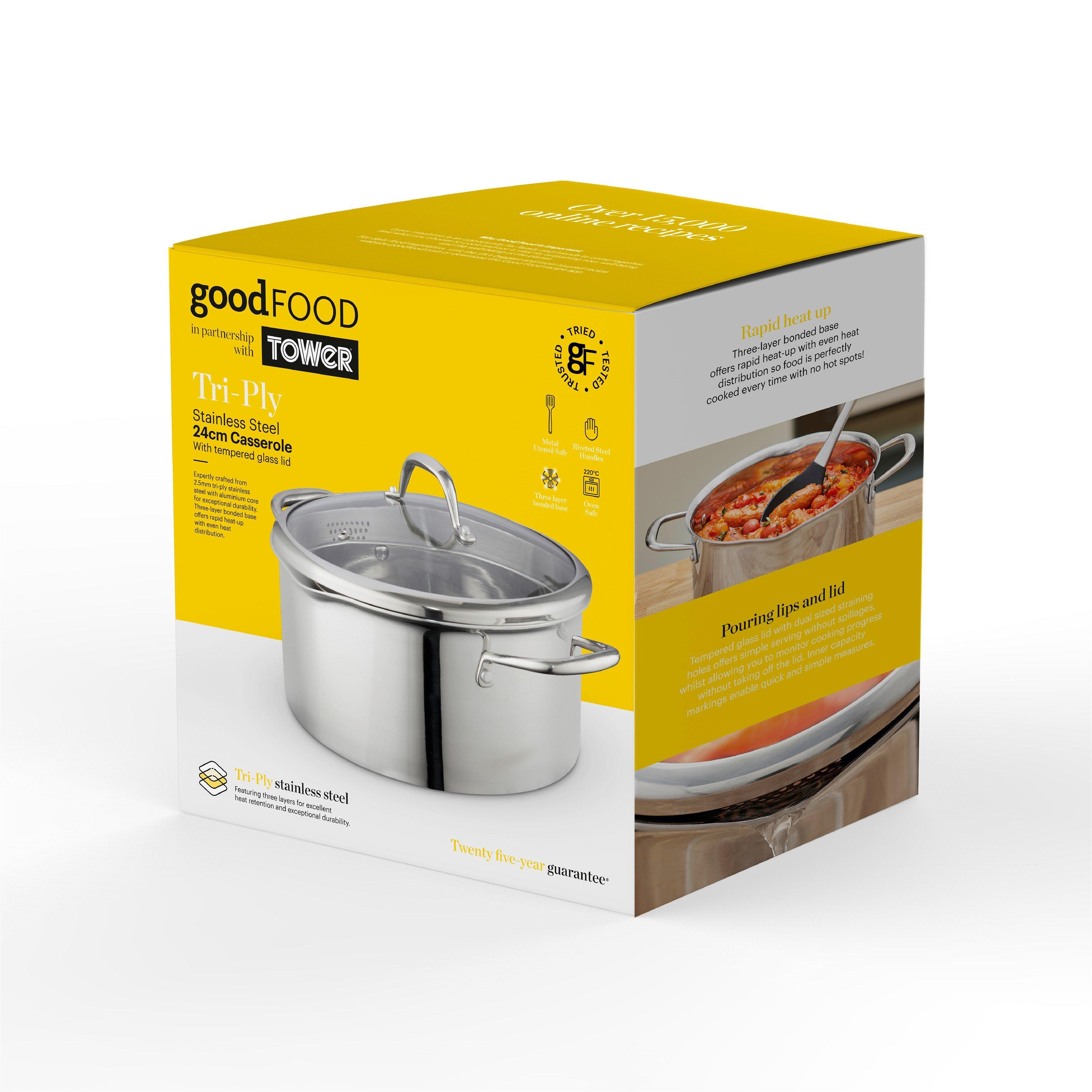 Stainless Steel - Good Food - Tri-Ply 24cm Casserole with Lid - 9