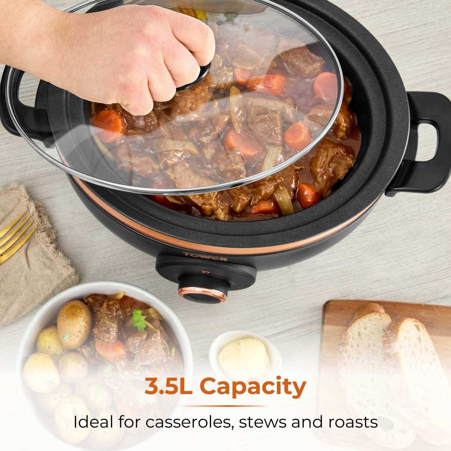 Black & Rose Go - Tower - Tower Sear & Stew 3.5L Slow Cooker with Aluminium - 5