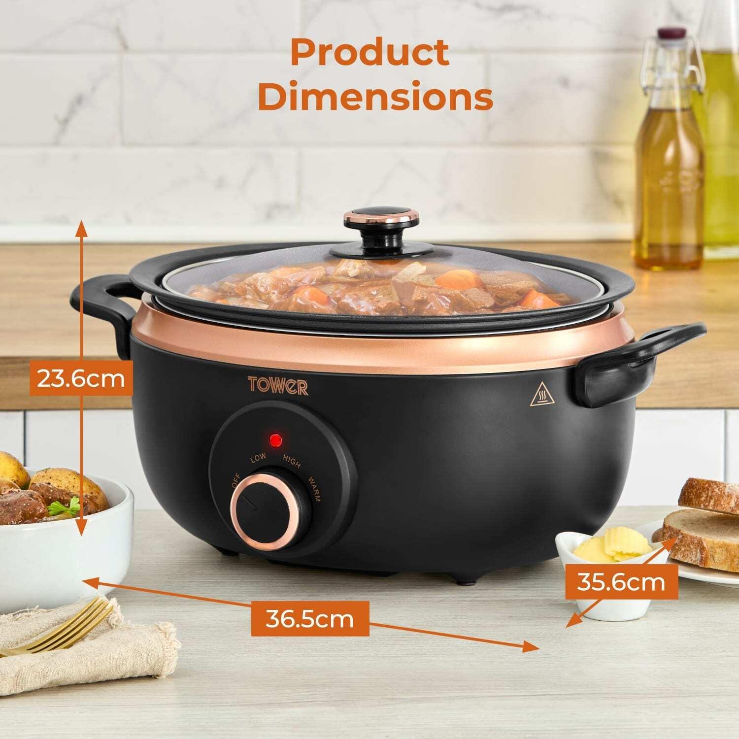 Black & Rose Go - Tower - Tower Sear & Stew 3.5L Slow Cooker with Aluminium - 6