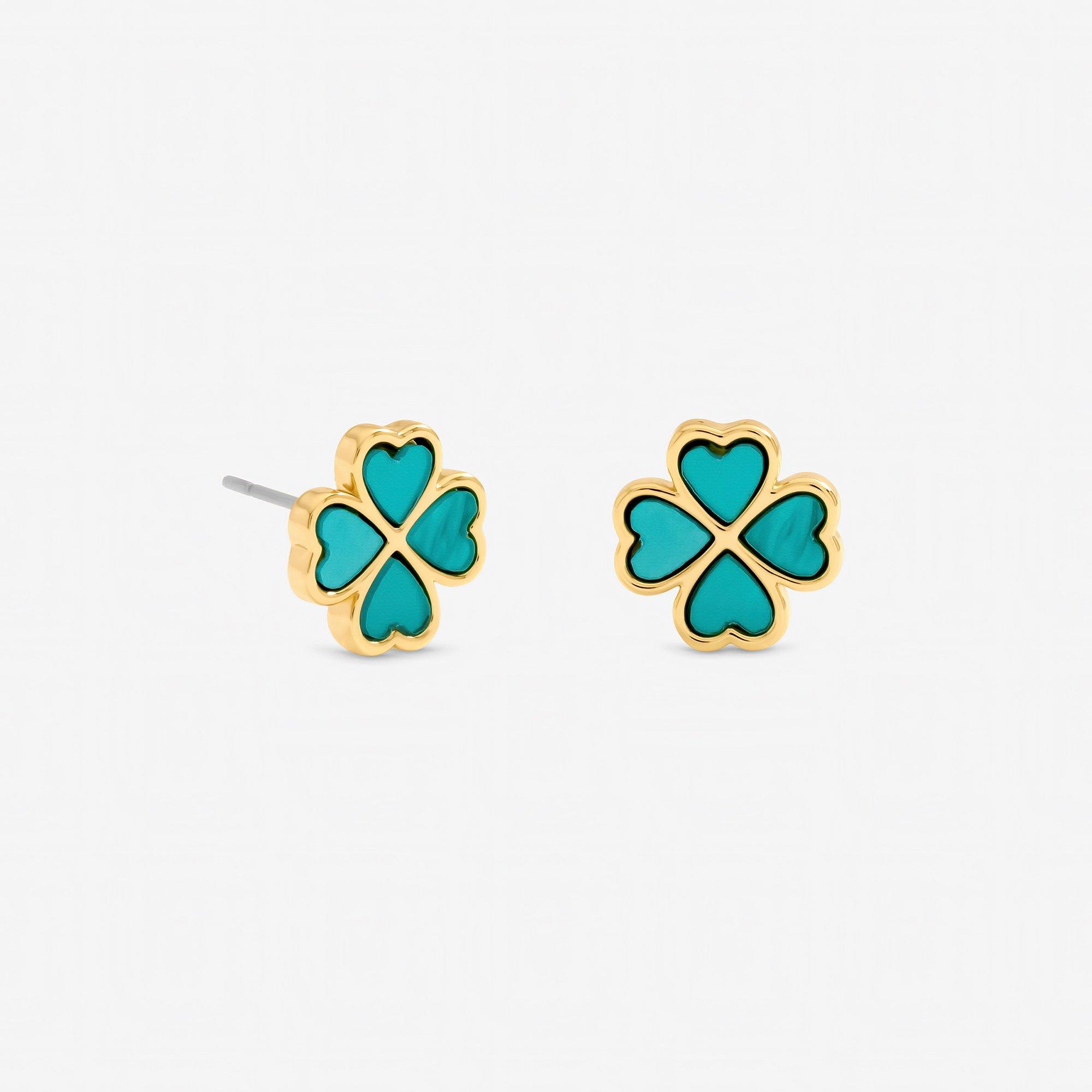 Gold - Jon Richard - Gold Plated and Turquoise Clover Huggie Earrings