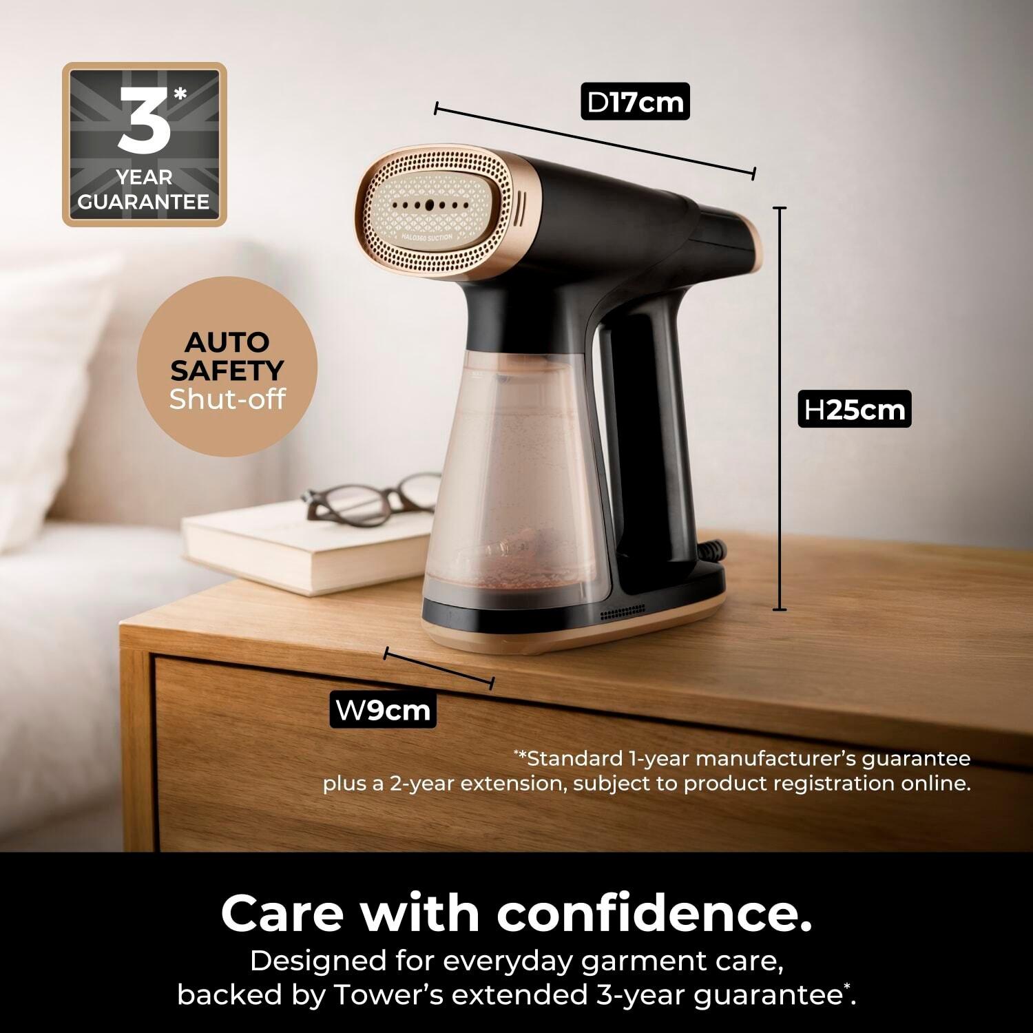 Black & Gold - Tower - Tower HaloSteam Garment Steamer Halo360 Suctiion - 12