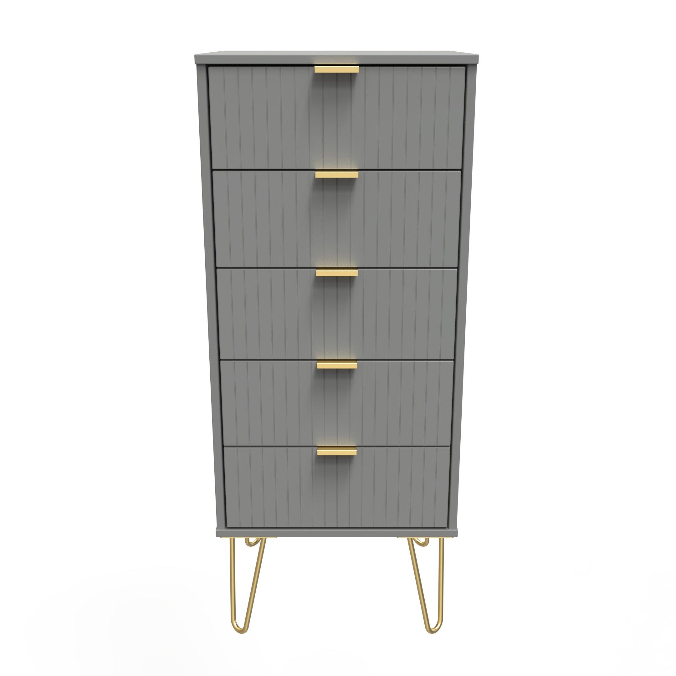 Dusk Grey - Welcome Furniture - Linear 5 Drawer Bedside Cabinet - 1