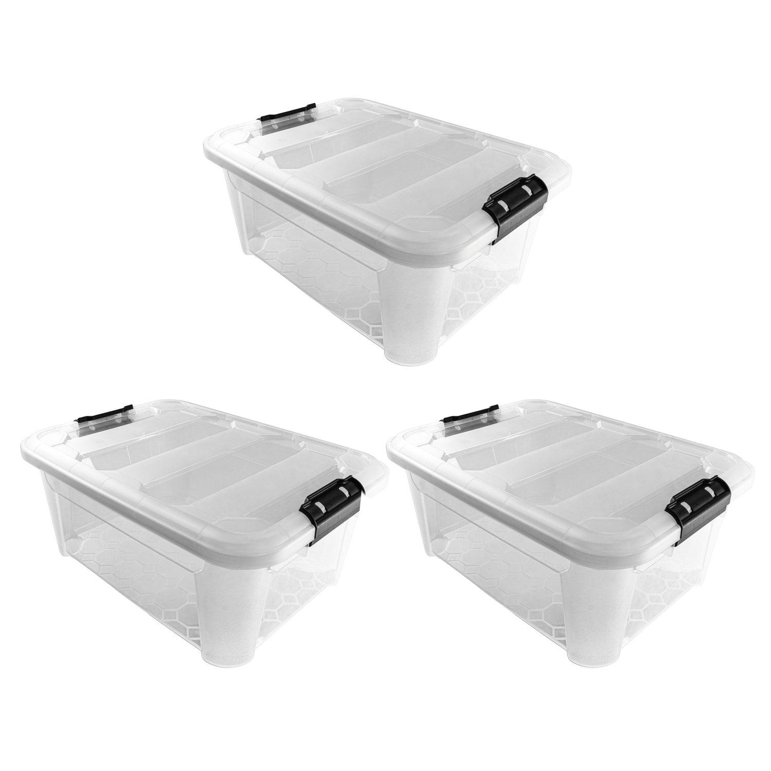 Clear - JVL - Clip Lid Plastic Storage Box- 25L S/4 - 1