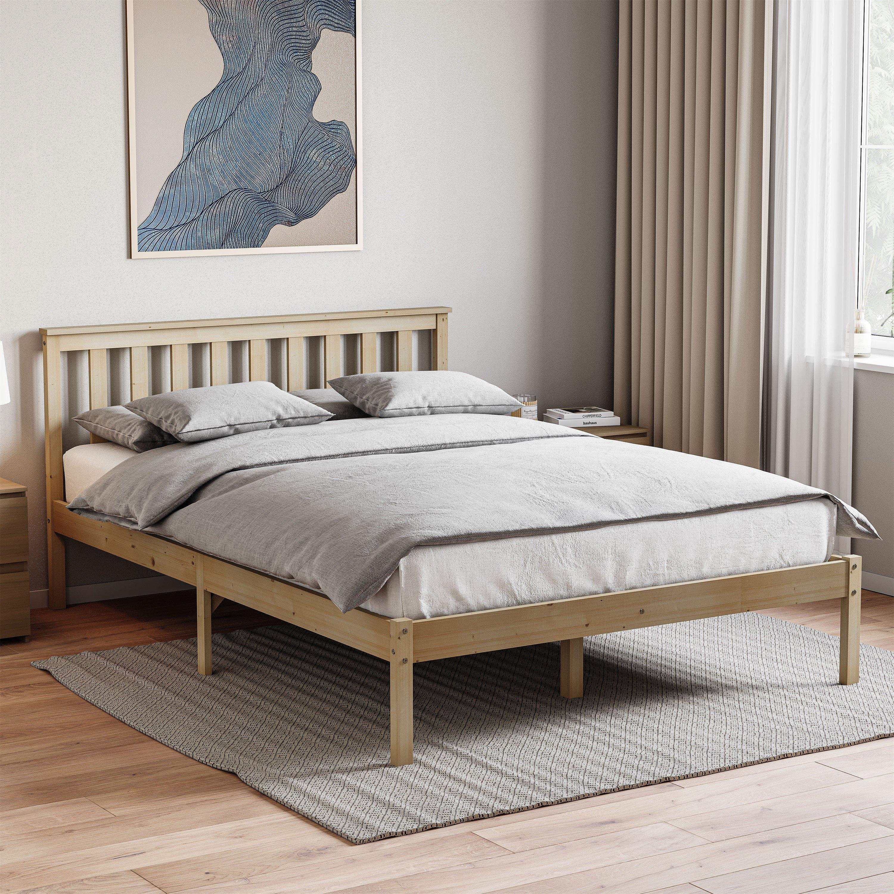 Pine - Lassic - Milan Low Foot Double Wooden Bed & Mattress Set - 1