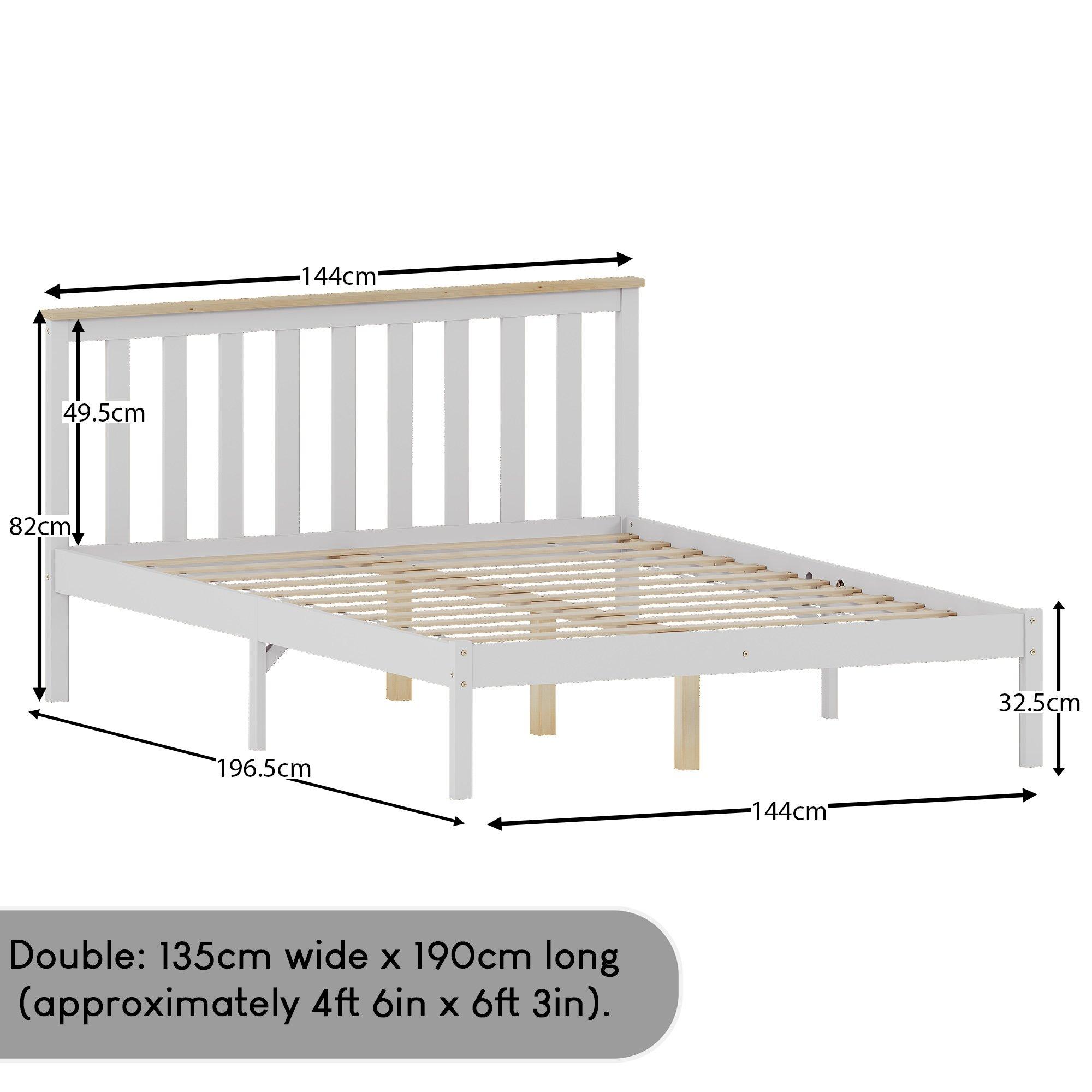 White & Pine - Lassic - Milan Low Foot Double Wooden Bed & Mattress Set - 2