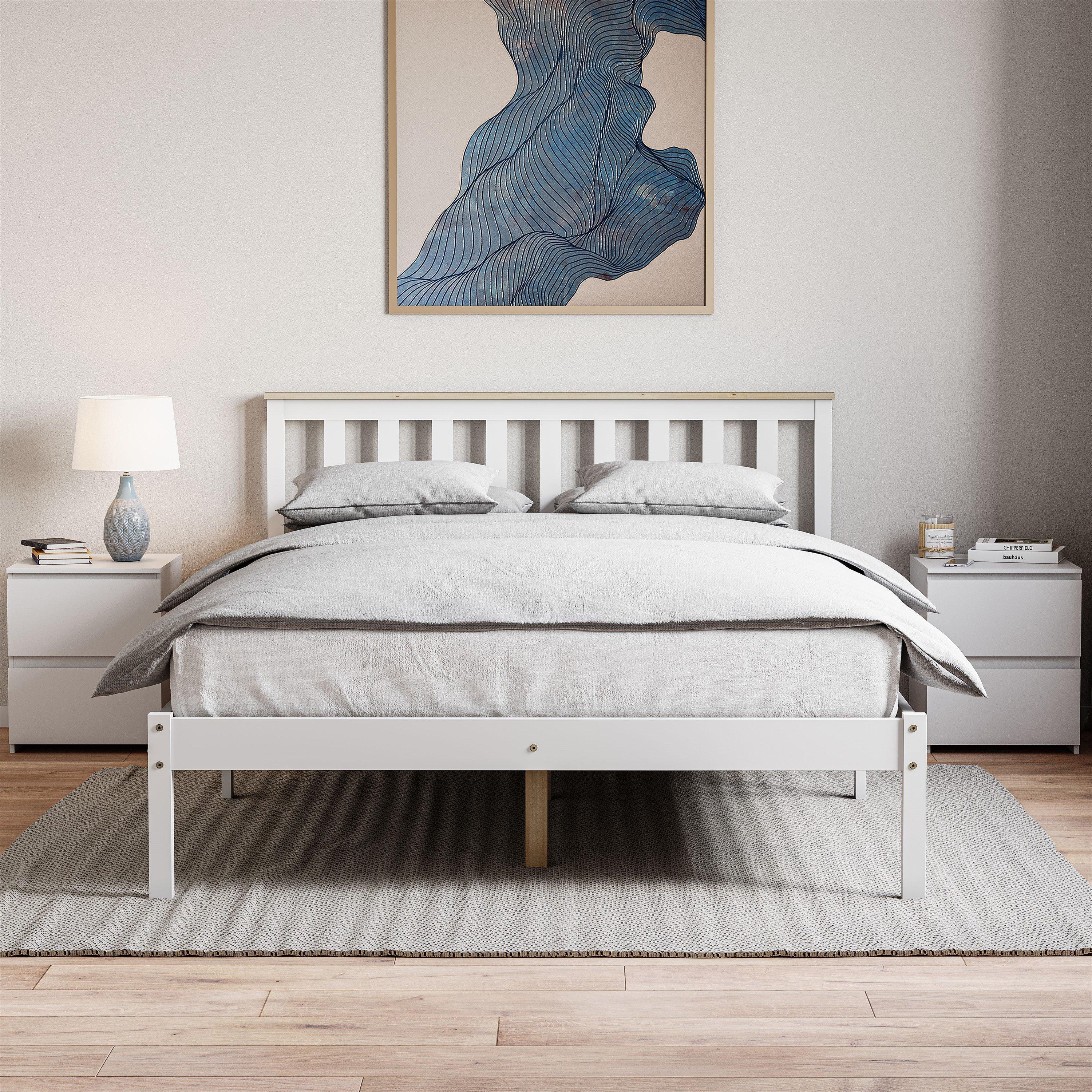 White & Pine - Lassic - Milan Low Foot Double Wooden Bed & Mattress Set - 3