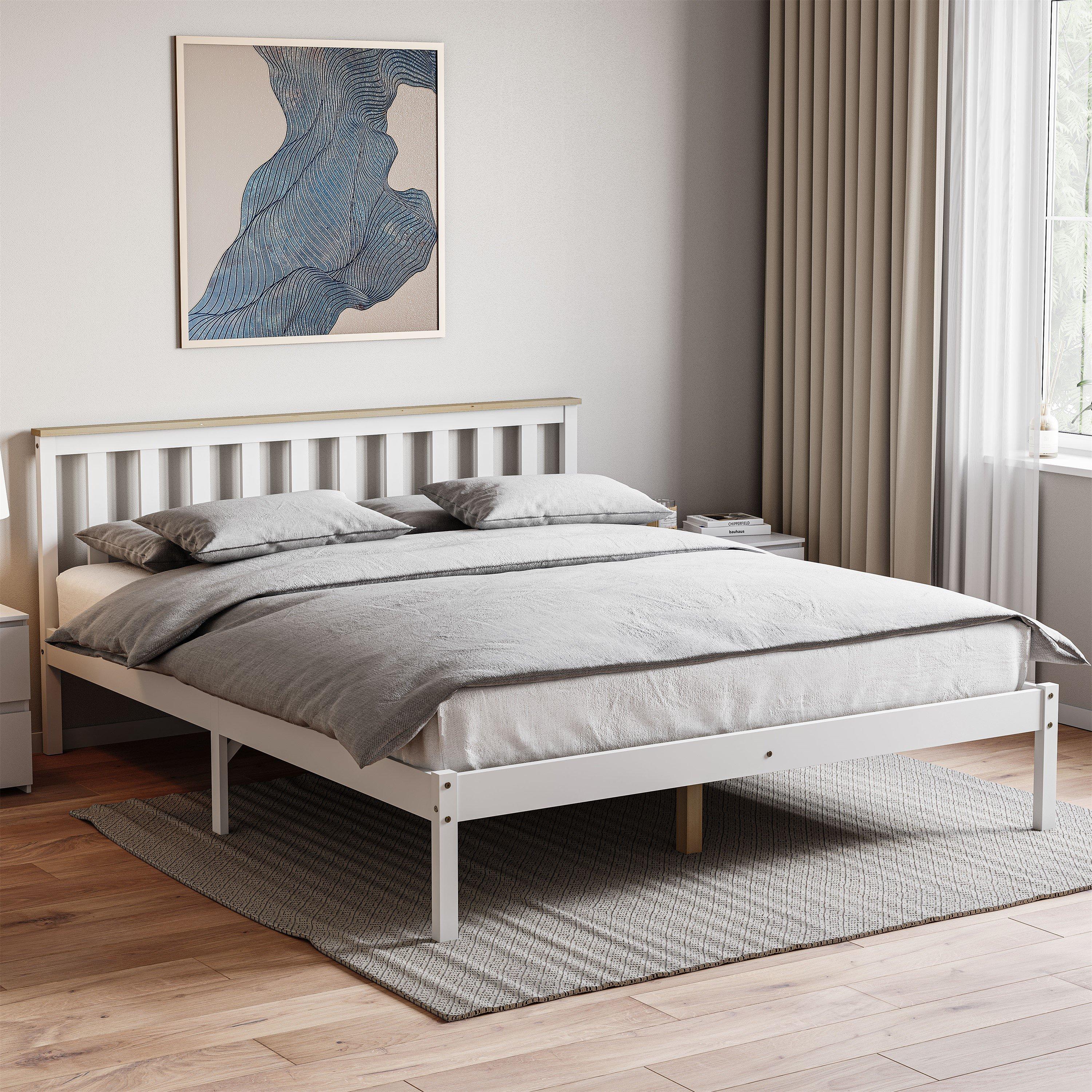 White & Pine - Lassic - Milan King Size Low Foot Wooden Bed & Mattress Set - 1