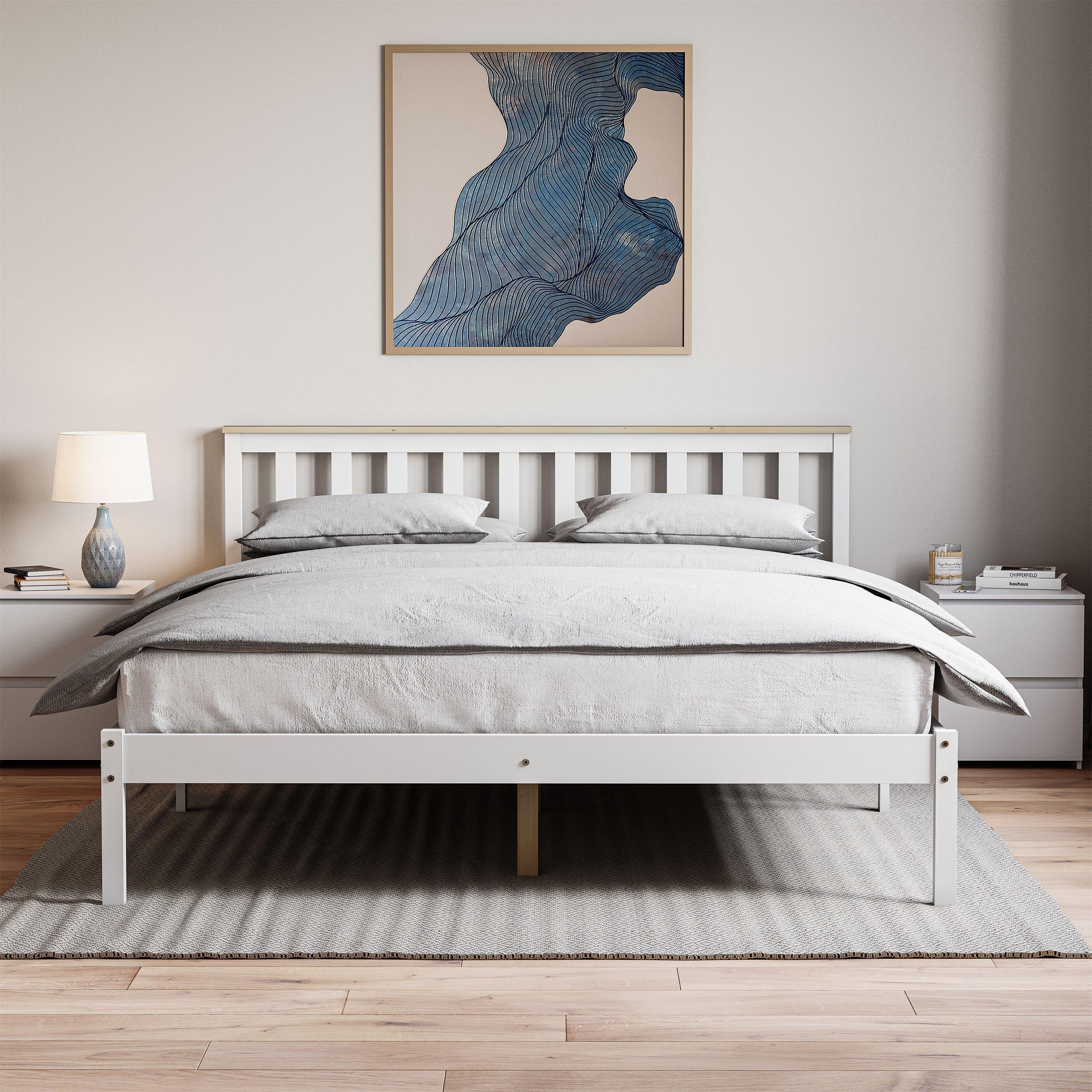 White & Pine - Lassic - Milan King Size Low Foot Wooden Bed & Mattress Set - 3