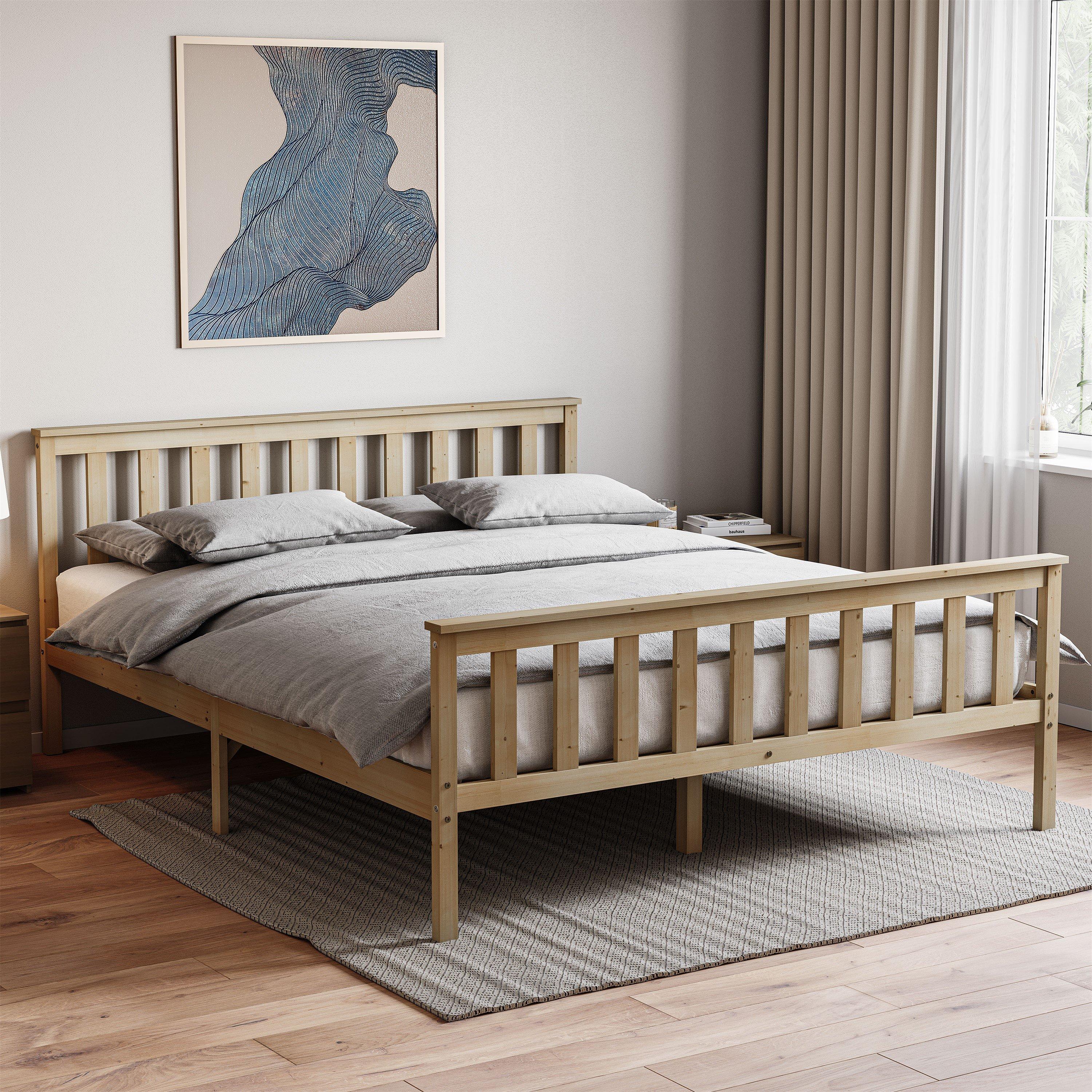 Pine - Lassic - Milan High Foot King Wooden Bed & Mattress Set - 1