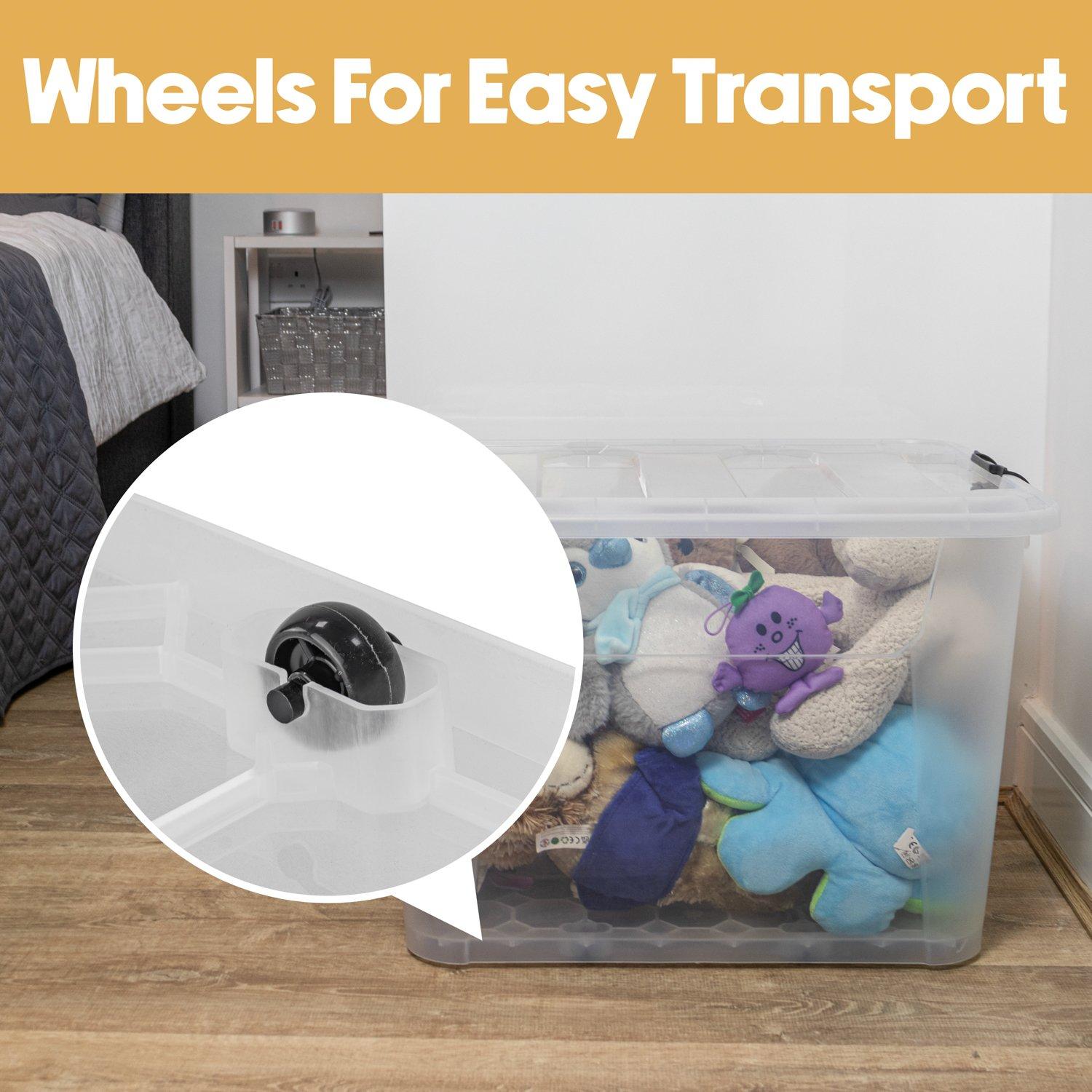 Clear - JVL - Clip Lid Plastic S/Box 6Wheels - 60L S/4 - 3