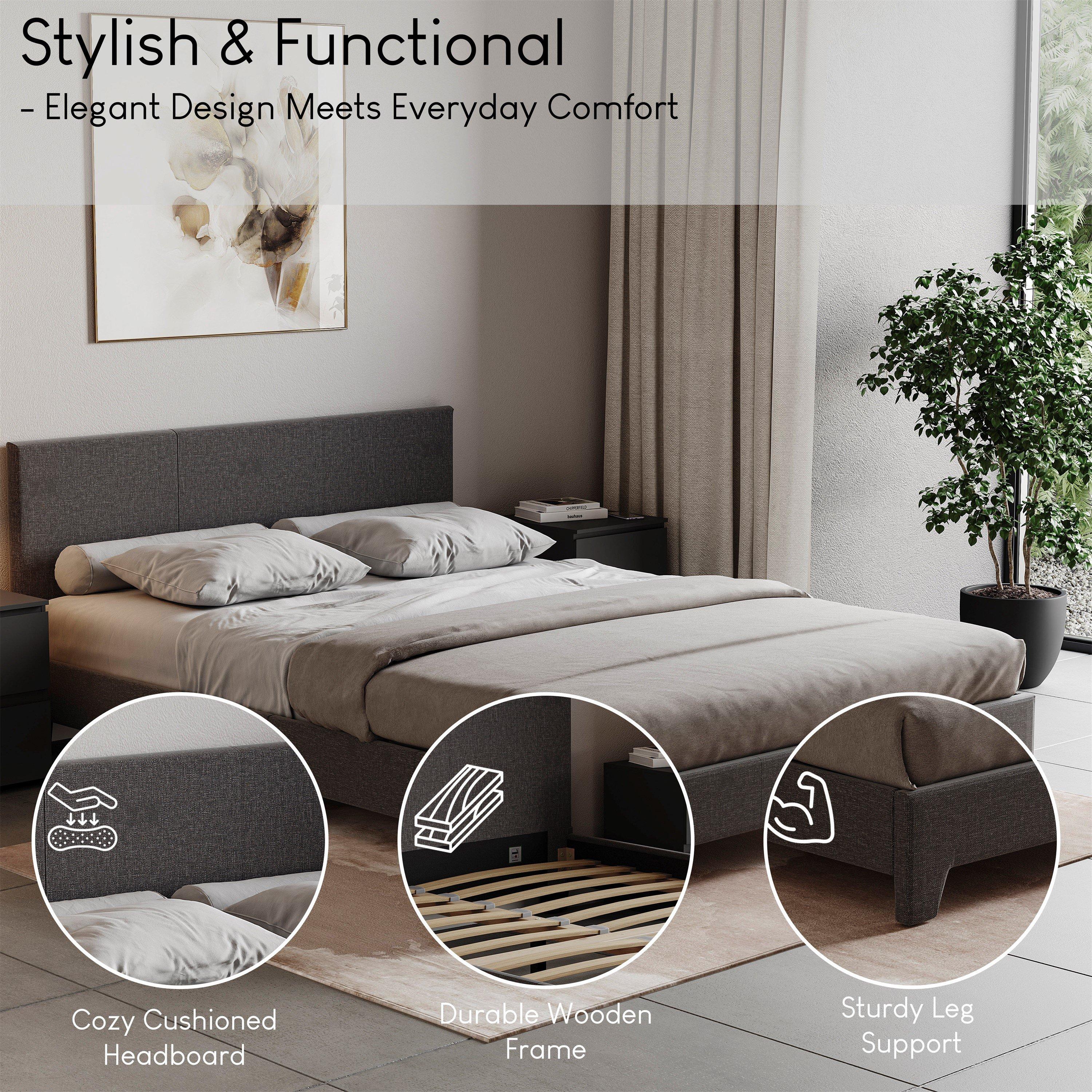 Dark Grey Linen - Lassic - Victoria Double Bed & Mattress Set - 4