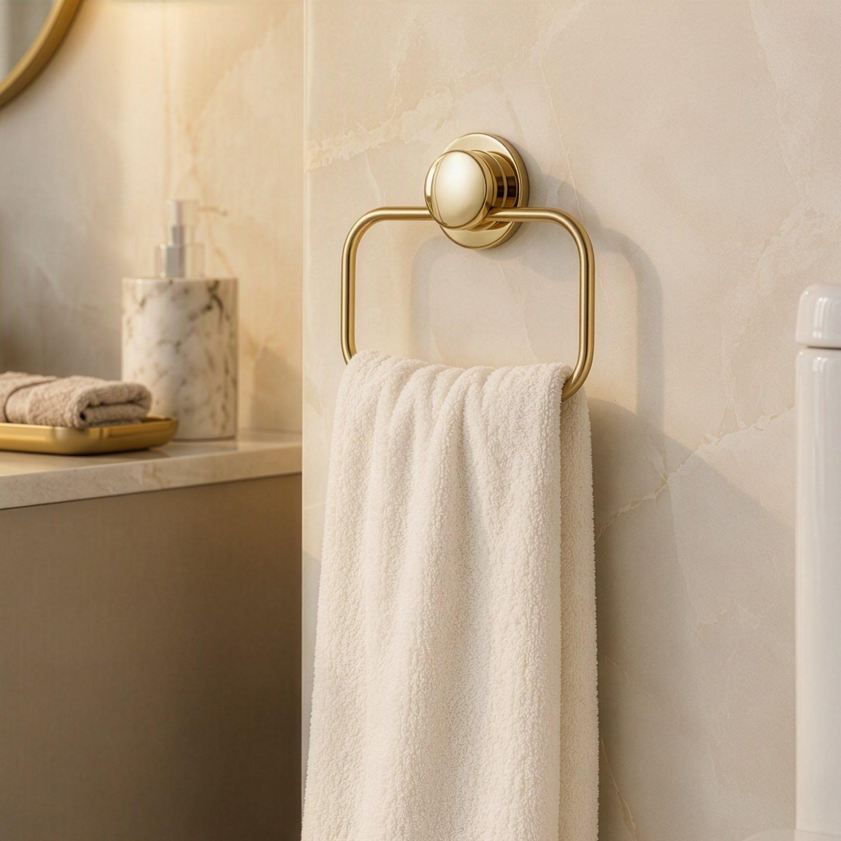 Gold - Croydex - Stick n Lock Gold Towel Ring - 1