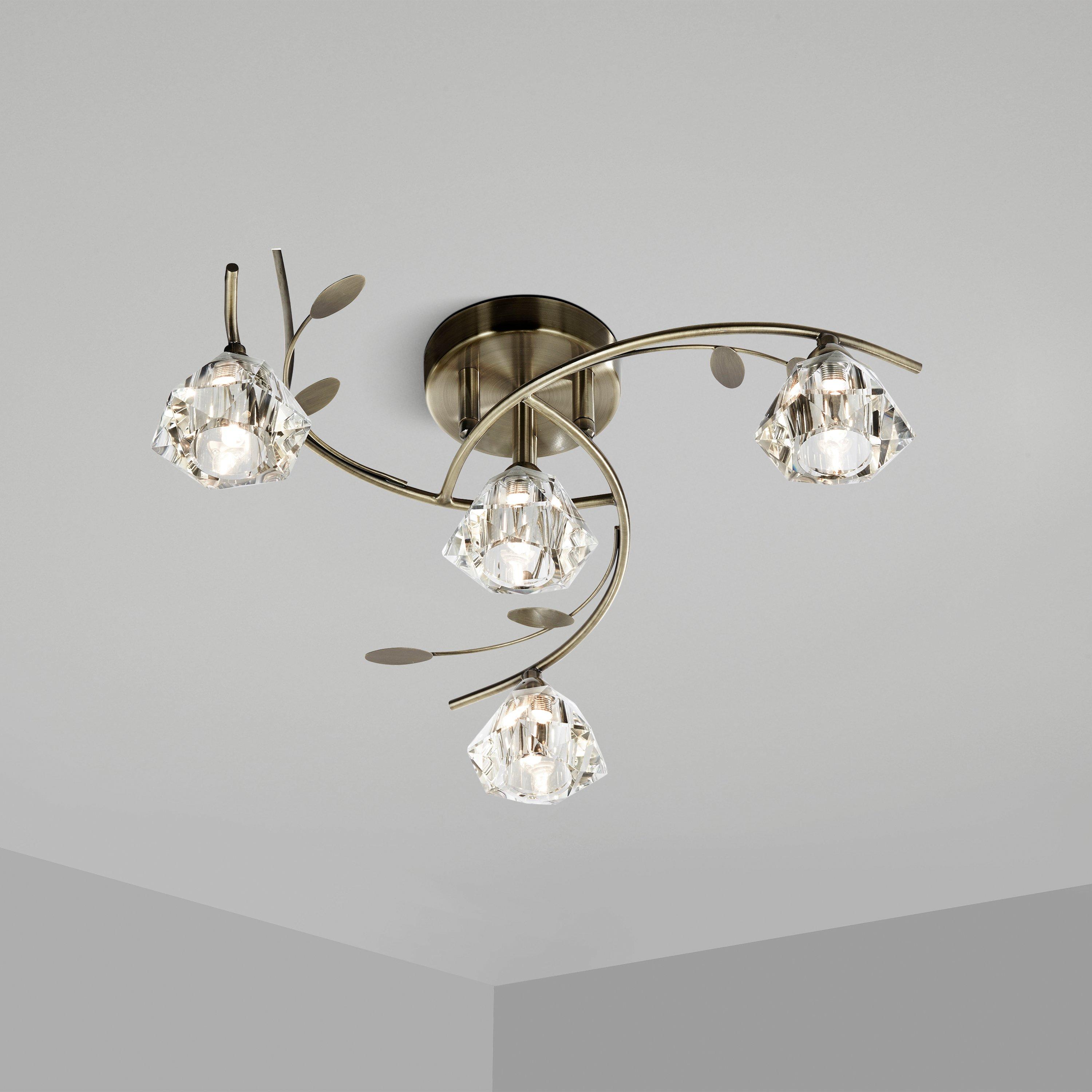 Lighting Collection  Aurelia 4Lt Semi-Flush Ceiling Light - Antique Bra - Antique Brass