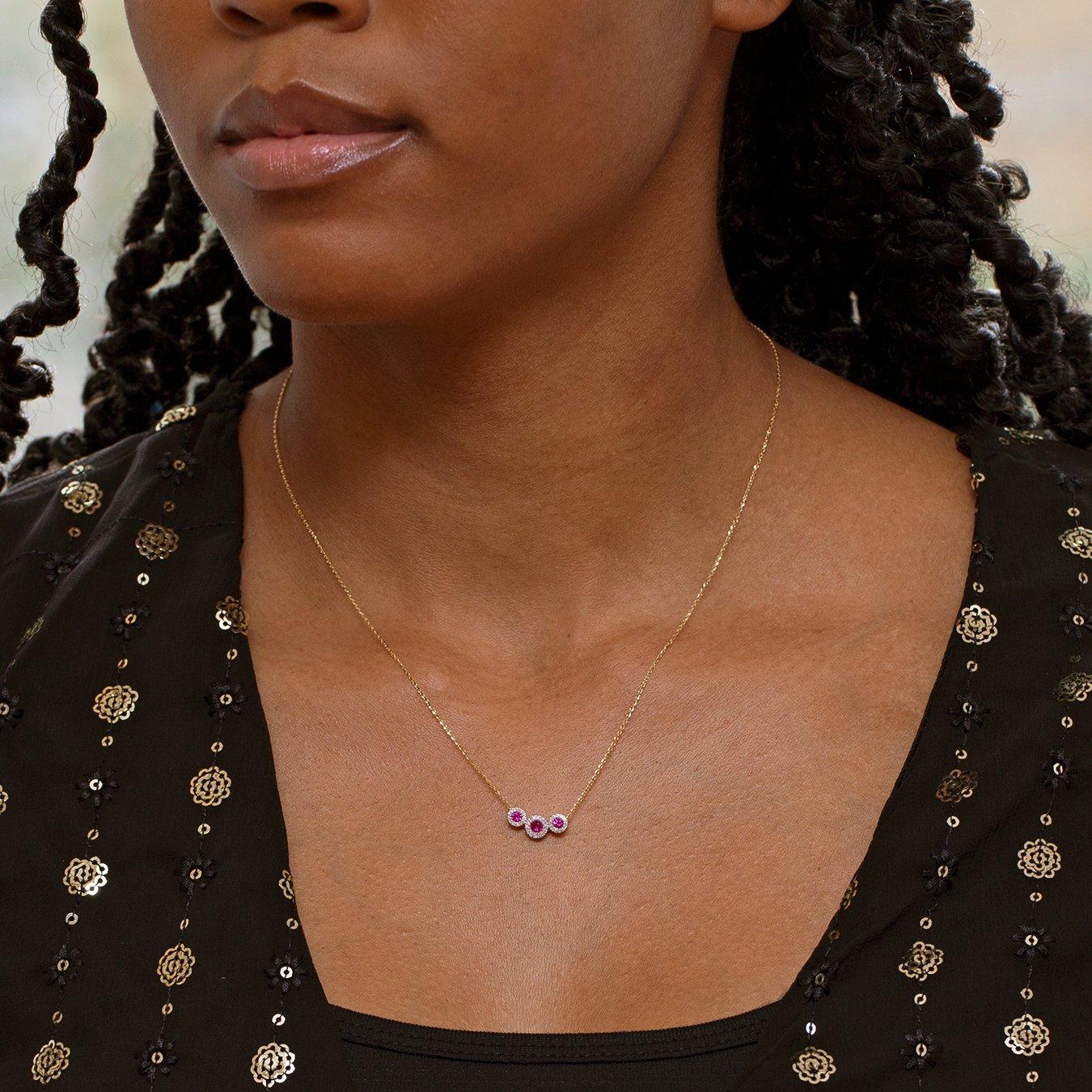Yellow Gold - Be You - 9ct Gold Trinity Lab Rubies & Diamonds Necklace - 4