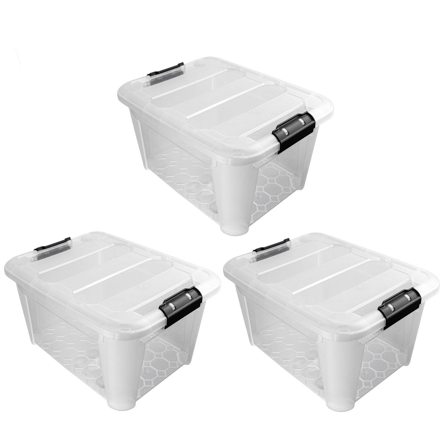 Clear - JVL - Clip Lid Plastic Storage Box 30L -S/3 - 1