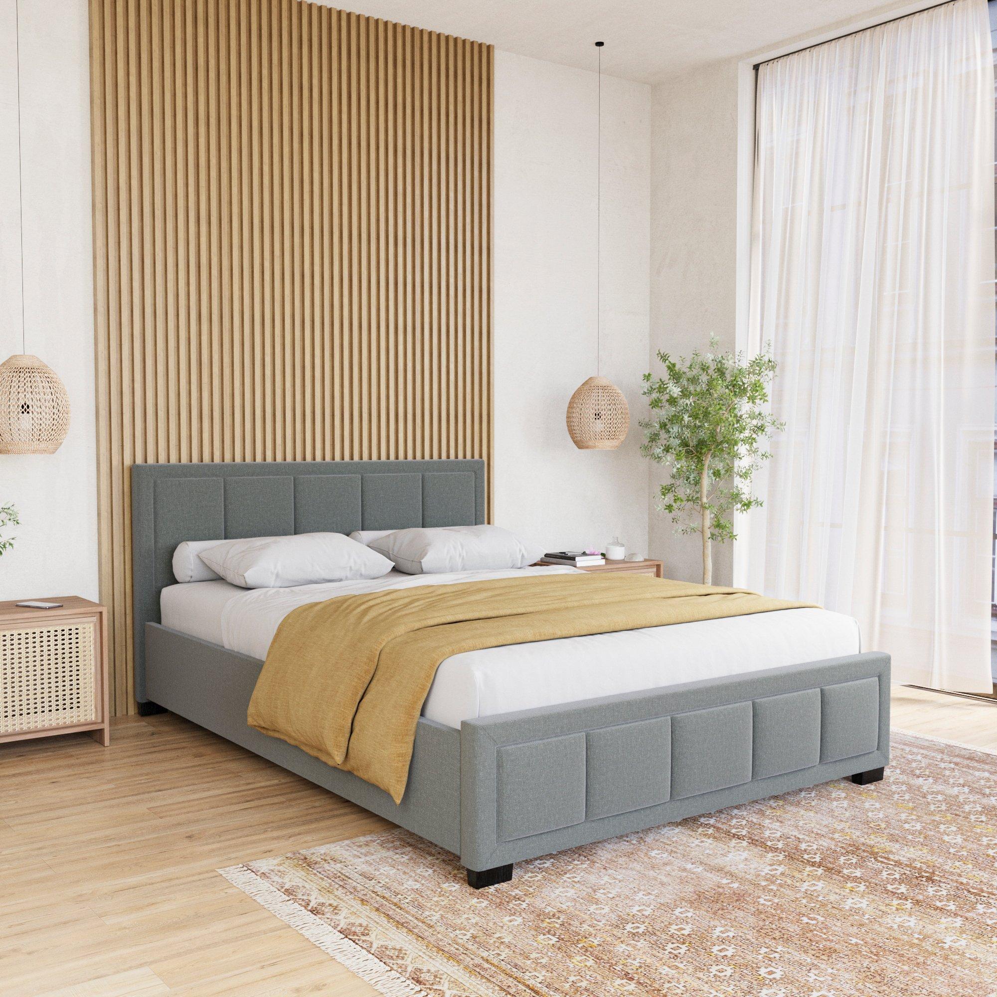 Light Grey - Lassic - Vanita Double Fabric Bed & Mattress Set - 1
