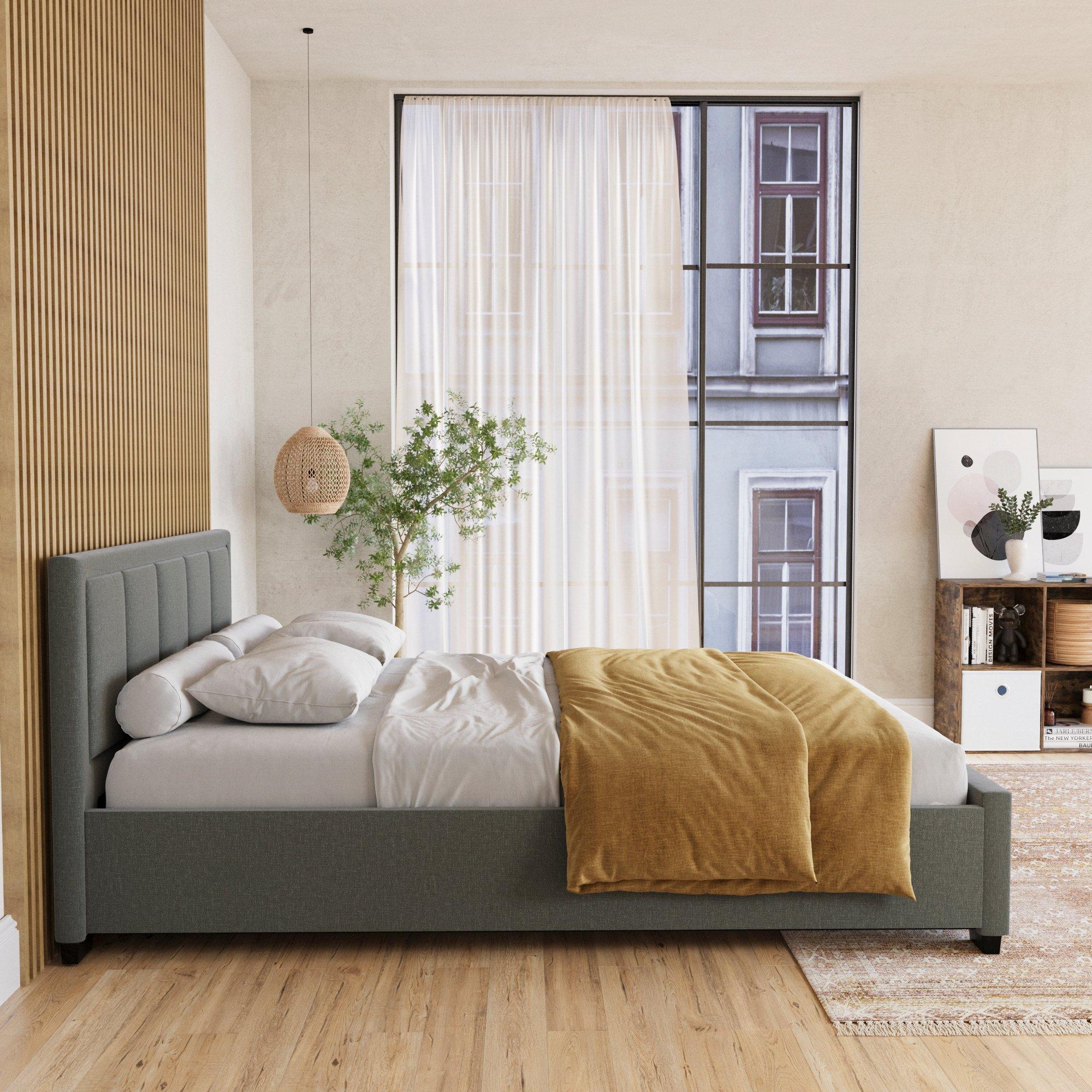 Light Grey - Lassic - Vanita Double Fabric Bed & Mattress Set - 4