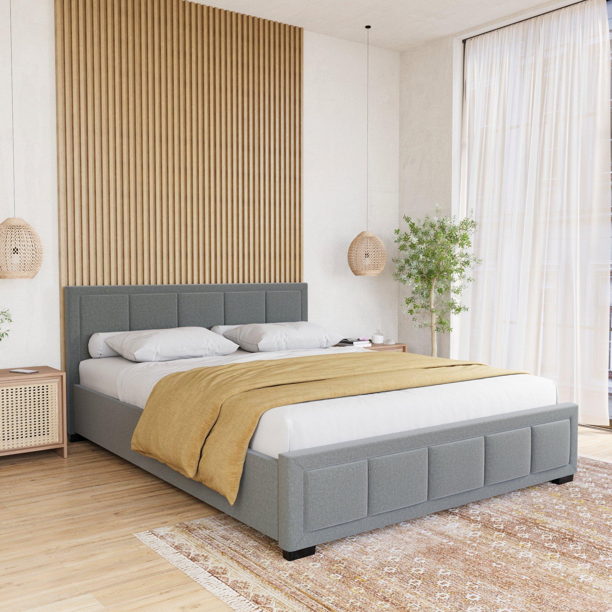 Light Grey - Lassic - Vanita King Size Fabric Bed & Mattress Set - 1