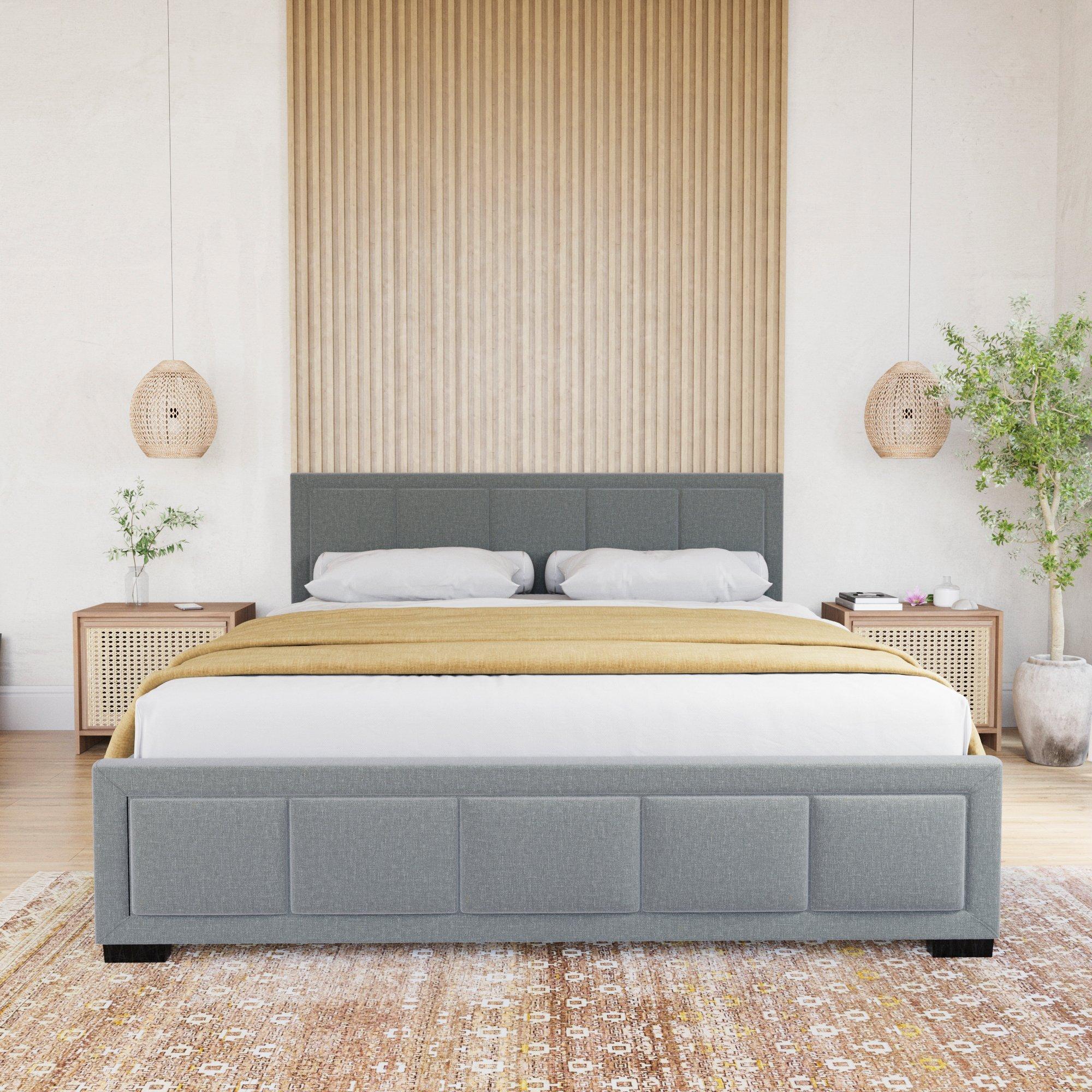 Light Grey - Lassic - Vanita King Size Fabric Bed & Mattress Set - 3