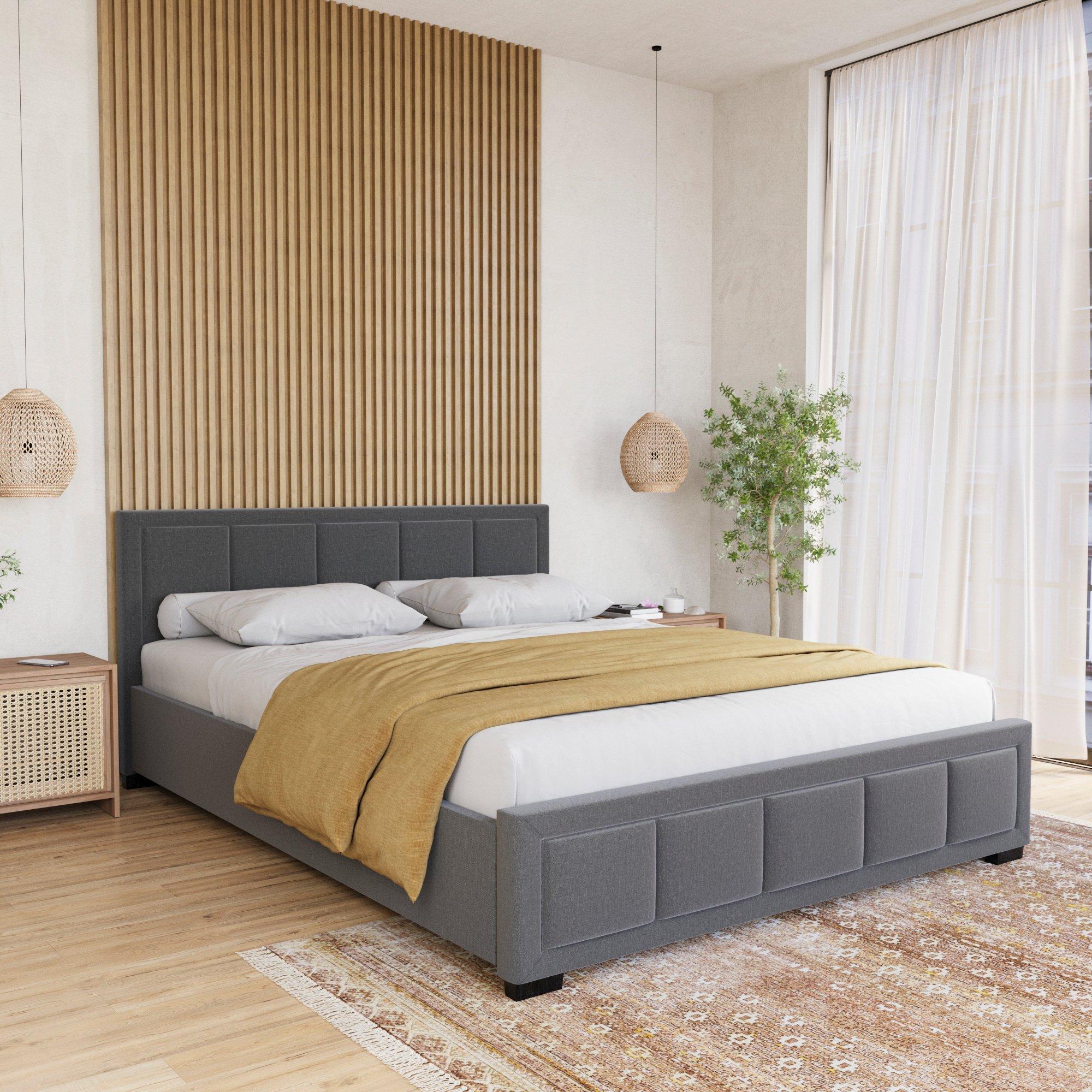 Dark Grey - Lassic - Vanita King Size Fabric Bed & Mattress Set - 1