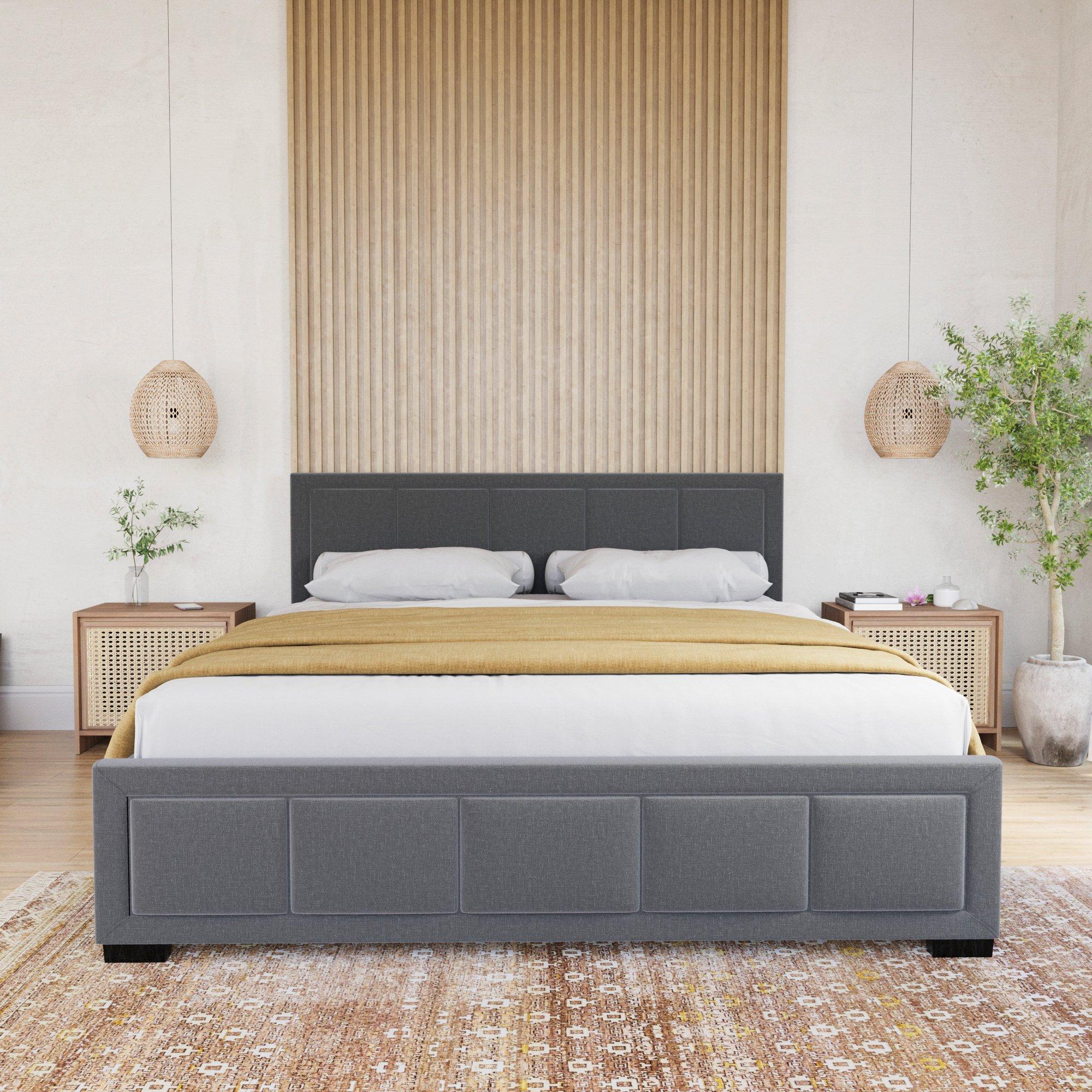Dark Grey - Lassic - Vanita King Size Fabric Bed & Mattress Set - 3