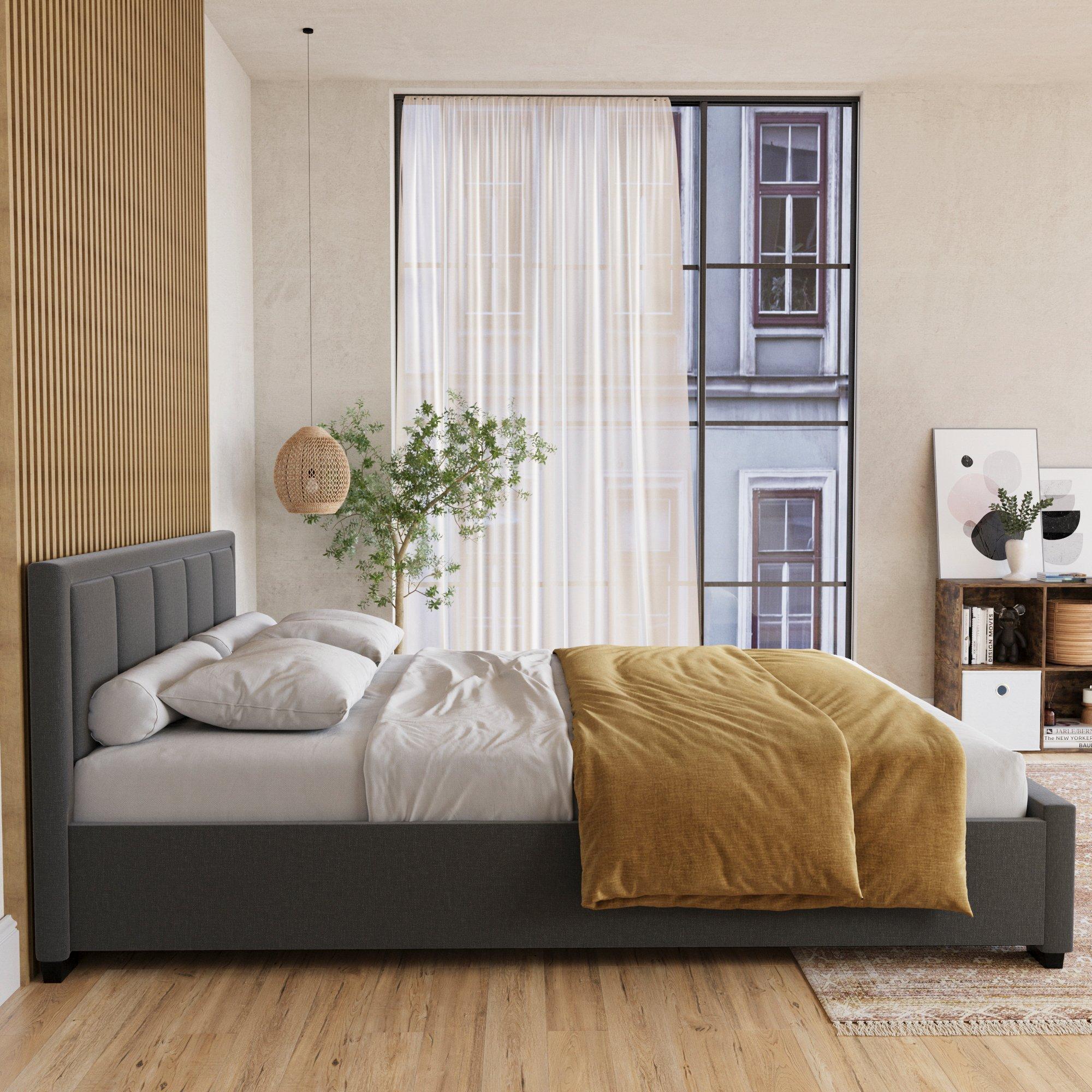 Dark Grey - Lassic - Vanita King Size Fabric Bed & Mattress Set - 4