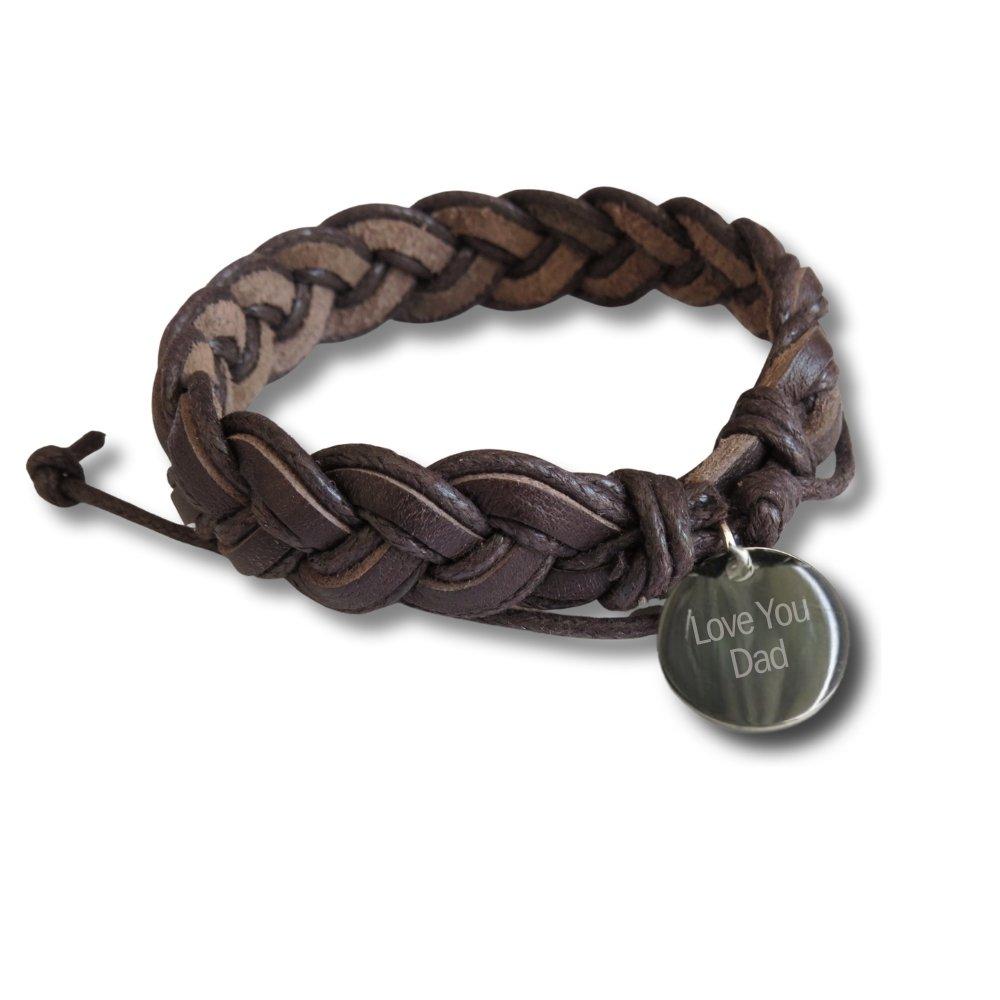 Brown - Aye Do Gifts - Brown Mens Pleated Leather Bracelet-Love You Dad - 1