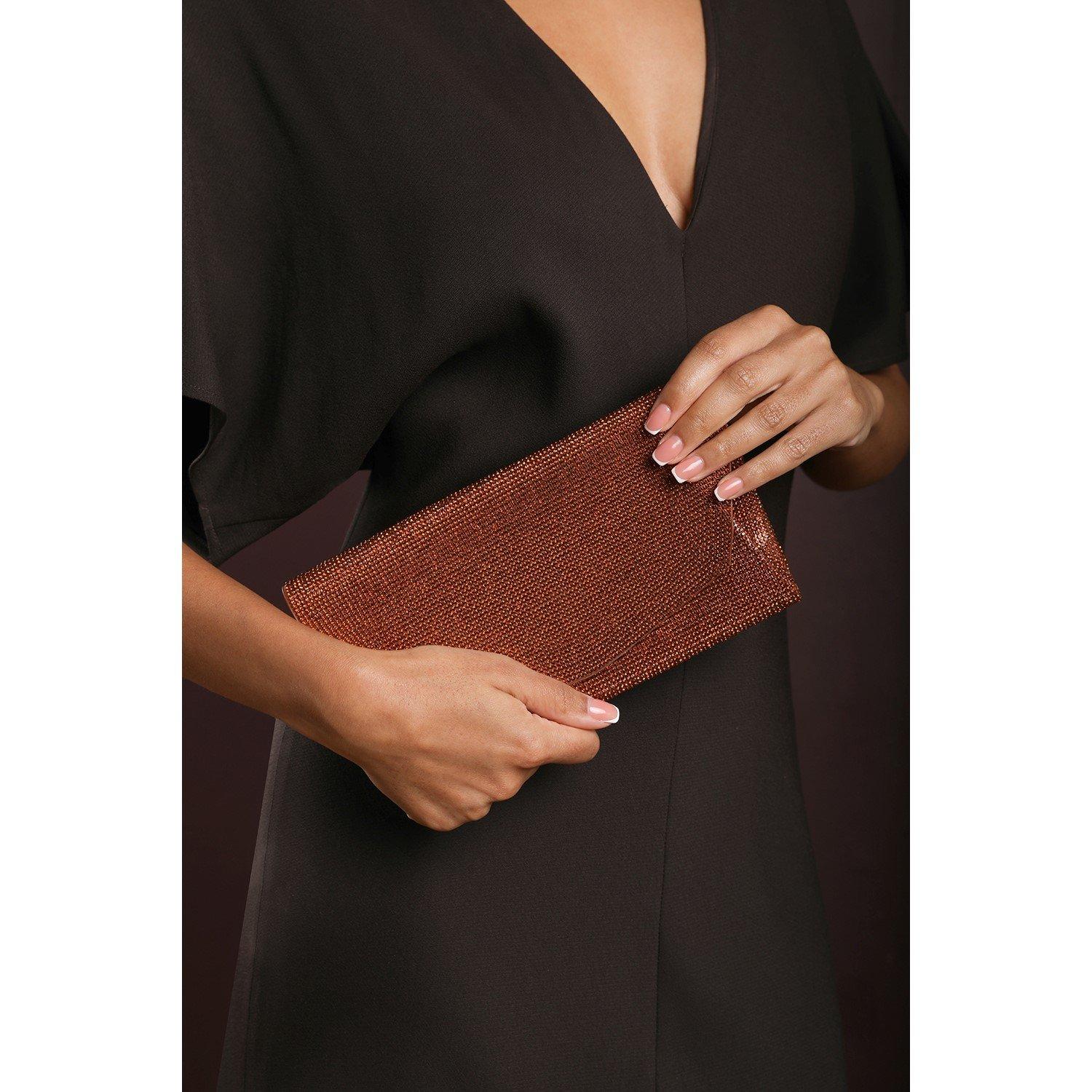 Dark Brown - Wheres That From - Latte Shimmering Textured Envelope Crossbody Bag w - 1