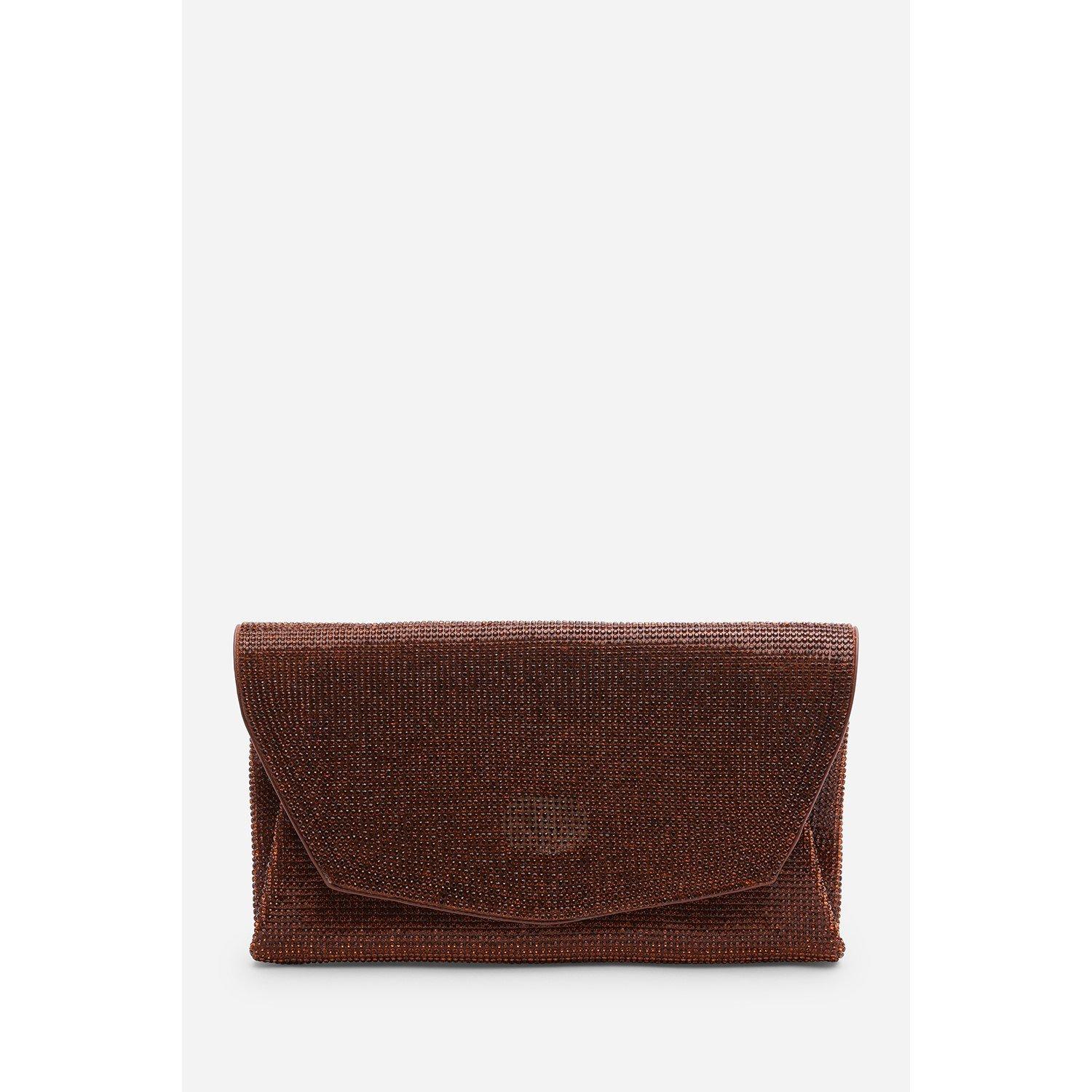 Dark Brown - Wheres That From - Latte Shimmering Textured Envelope Crossbody Bag w - 2