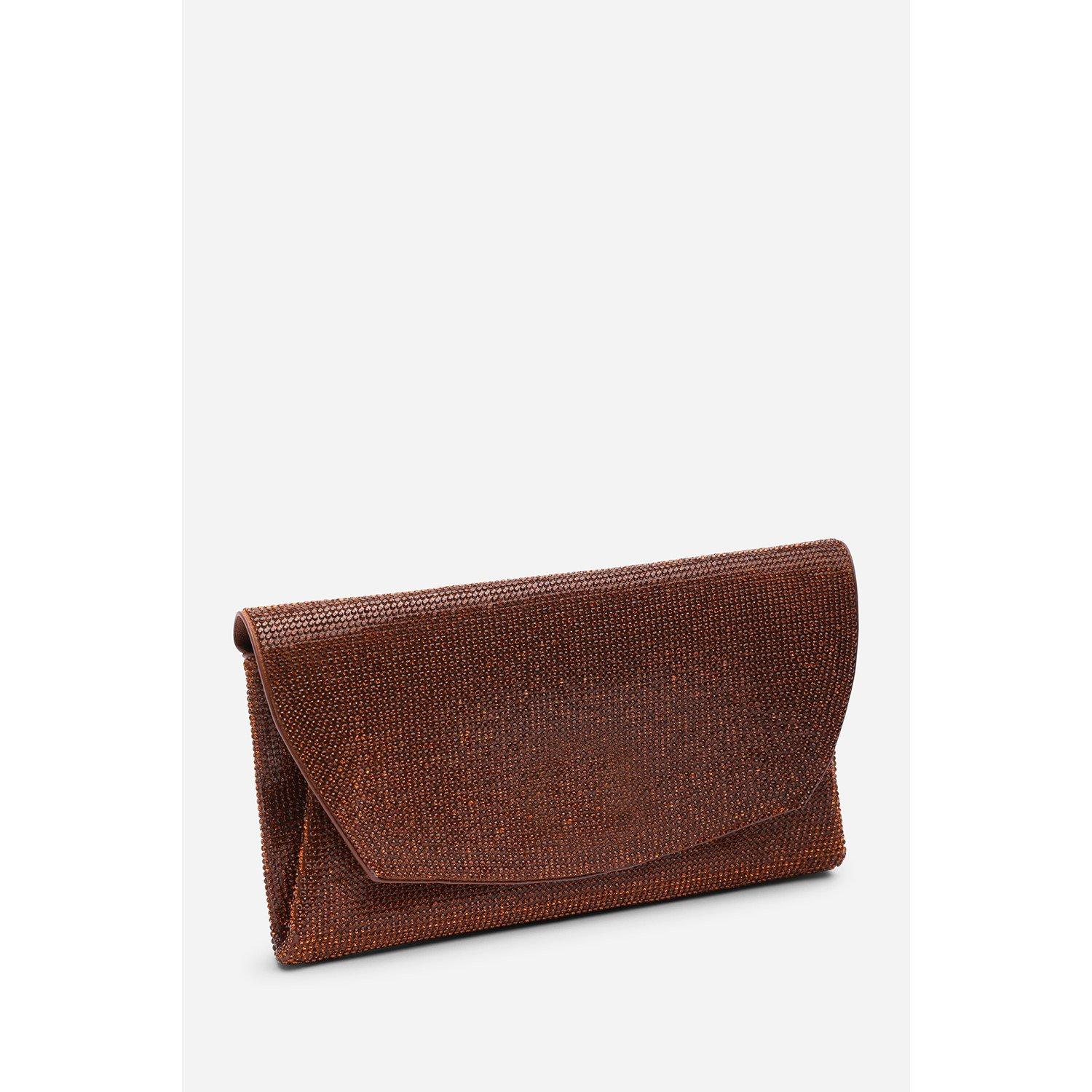 Dark Brown - Wheres That From - Latte Shimmering Textured Envelope Crossbody Bag w - 3