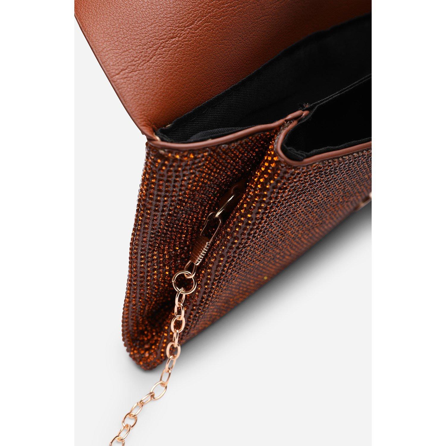 Dark Brown - Wheres That From - Latte Shimmering Textured Envelope Crossbody Bag w - 5