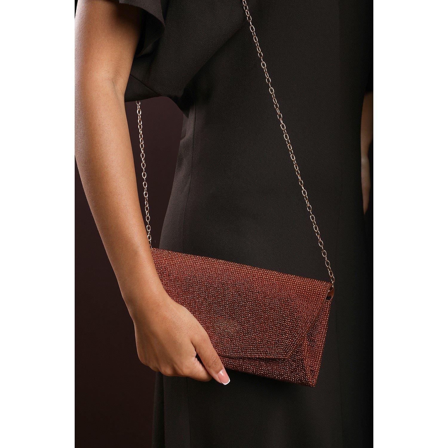 Dark Brown - Wheres That From - Latte Shimmering Textured Envelope Crossbody Bag w - 7