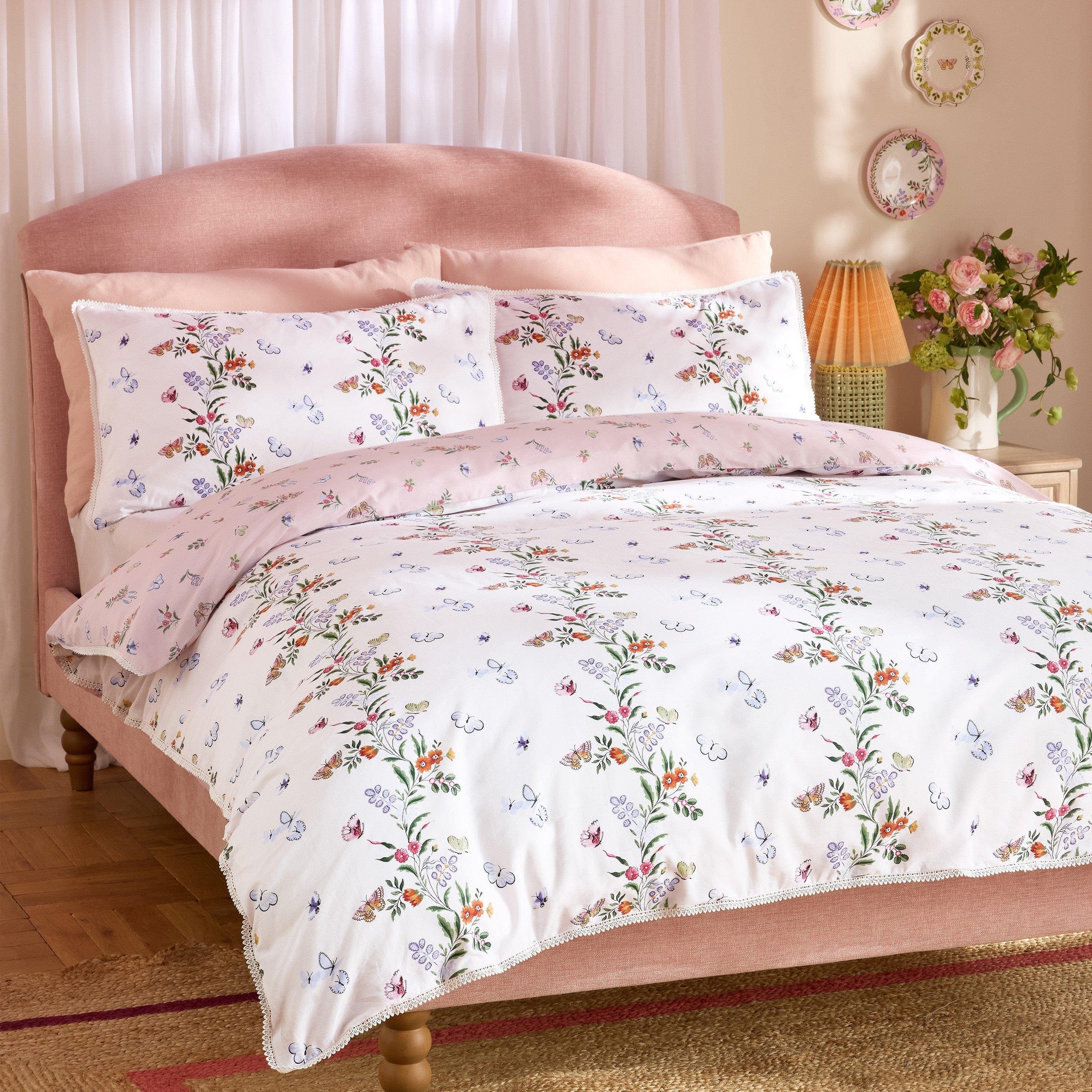 Pink - Cath Kidston - Flutter Floral Reversible Cotton Duvet Cover Set - 1
