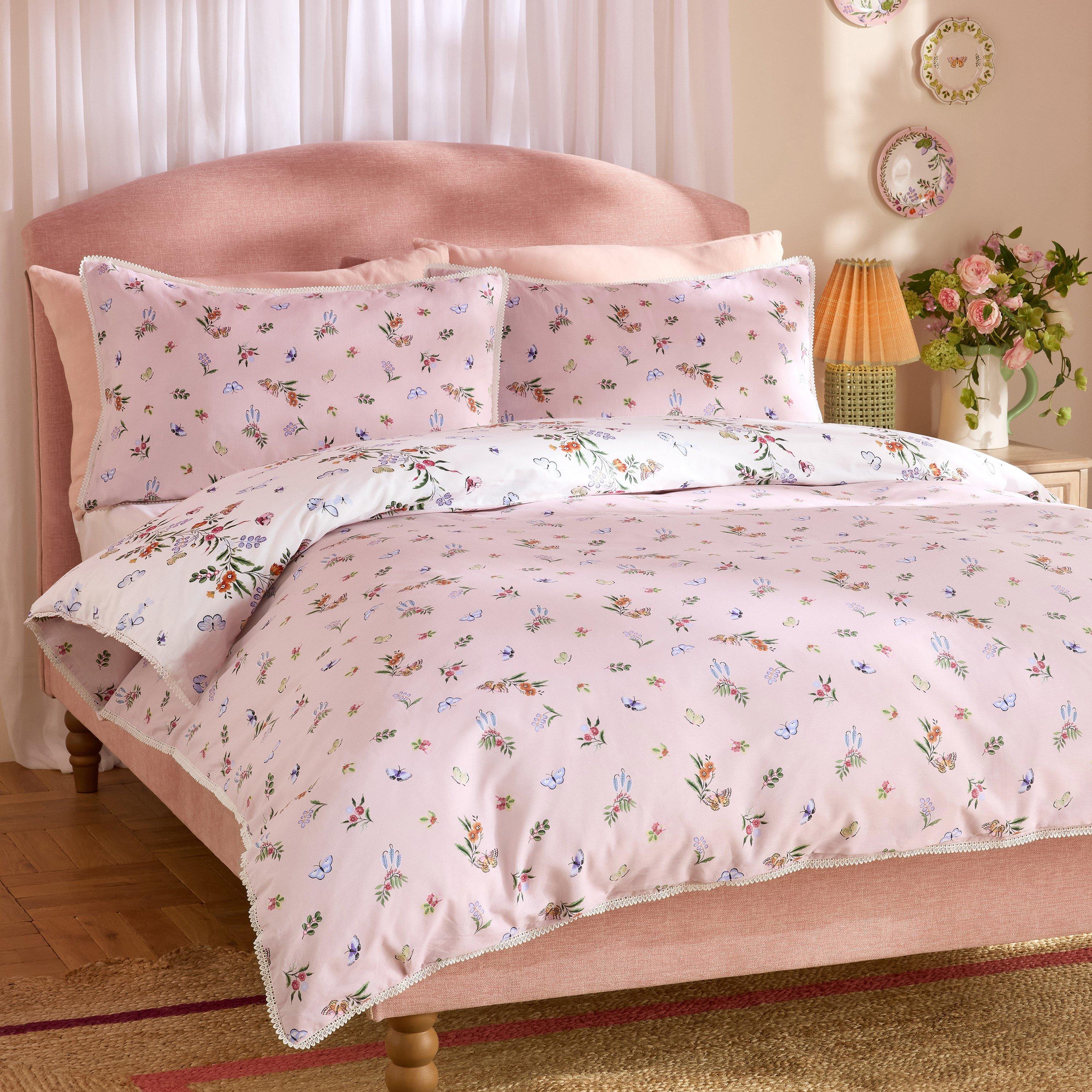 Pink - Cath Kidston - Flutter Floral Reversible Cotton Duvet Cover Set - 2