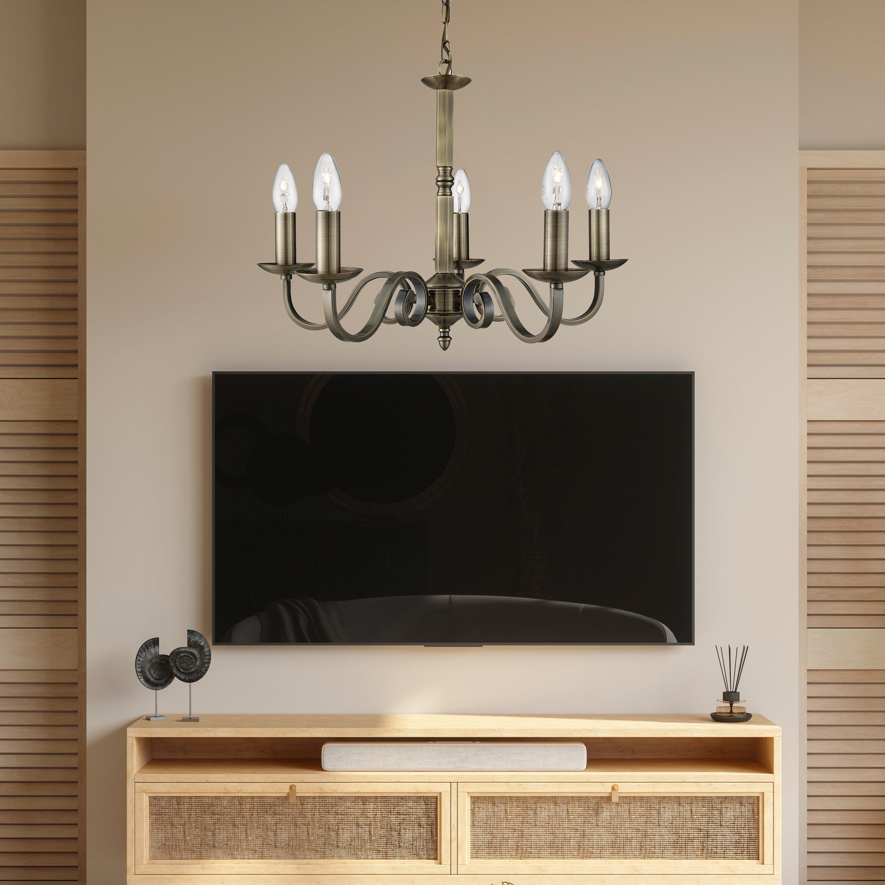 Lighting Collection  Versaille 5Lt Pendant - Metal Antique Brass