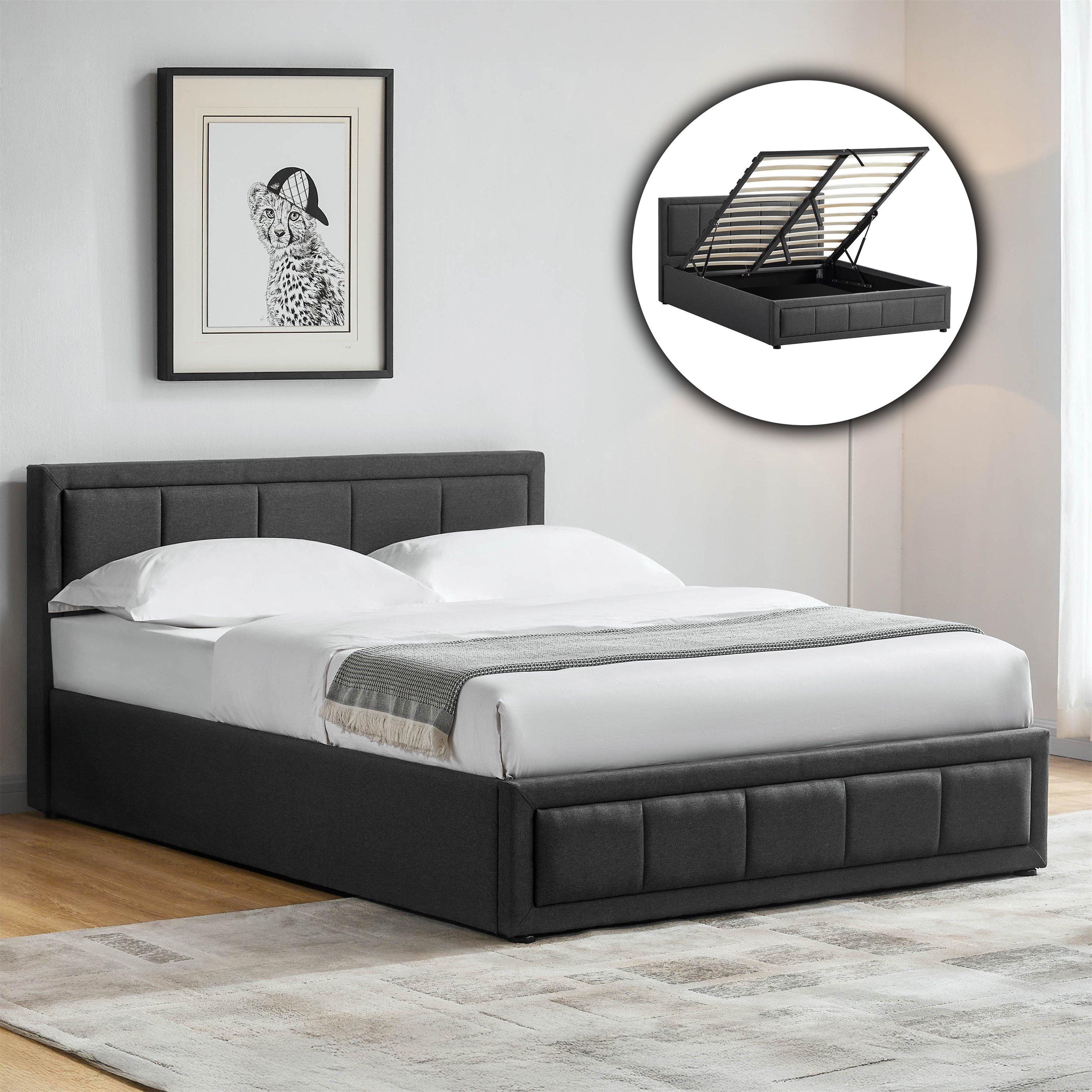 Dark Grey - Lassic - Vanita Double Ottoman Fabric Bed & Mattress Set - 1