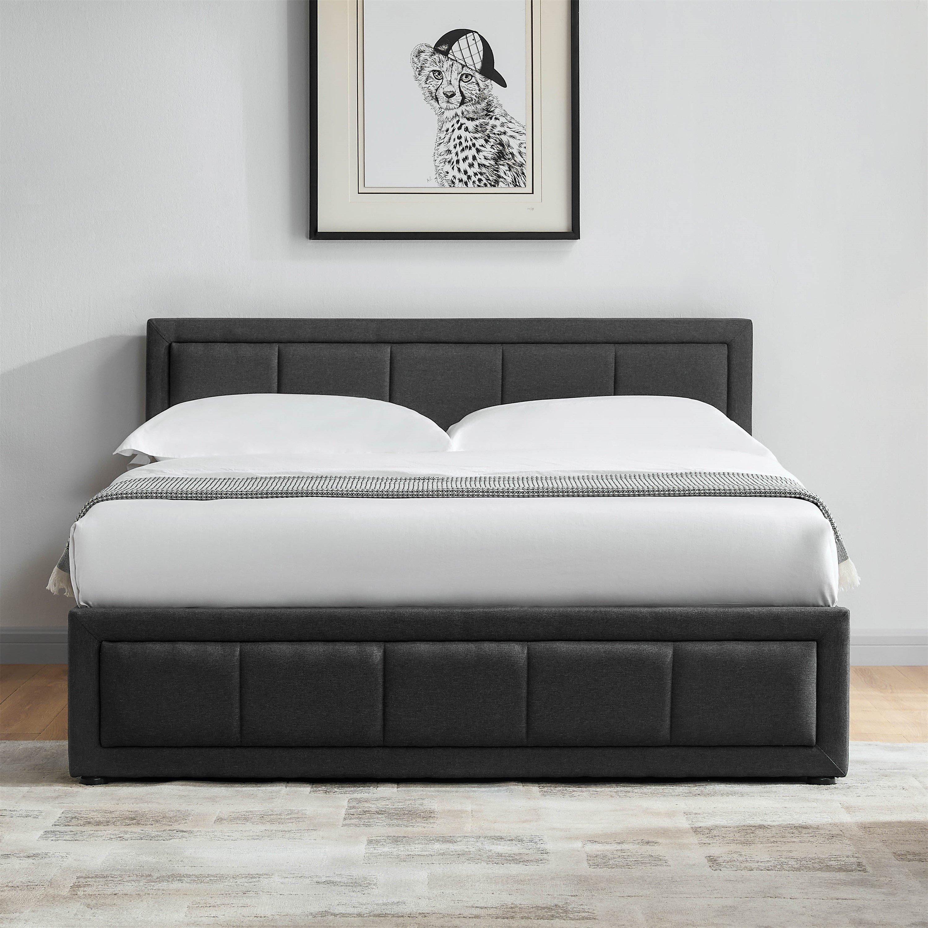 Dark Grey - Lassic - Vanita Double Ottoman Fabric Bed & Mattress Set - 3