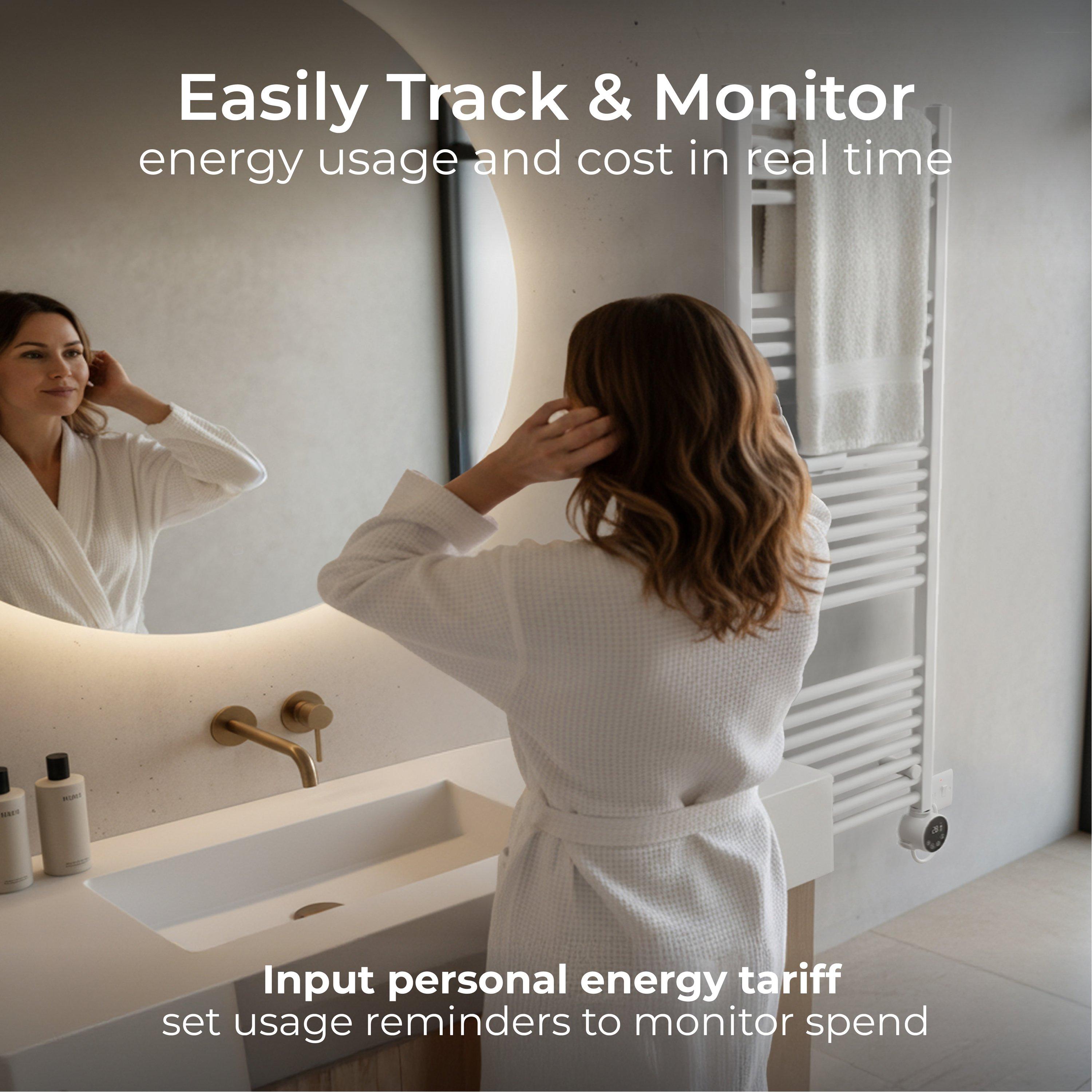White - Masterplug - Masterplug SmartEnergy Monitoring Towel Rail 1000W - 2