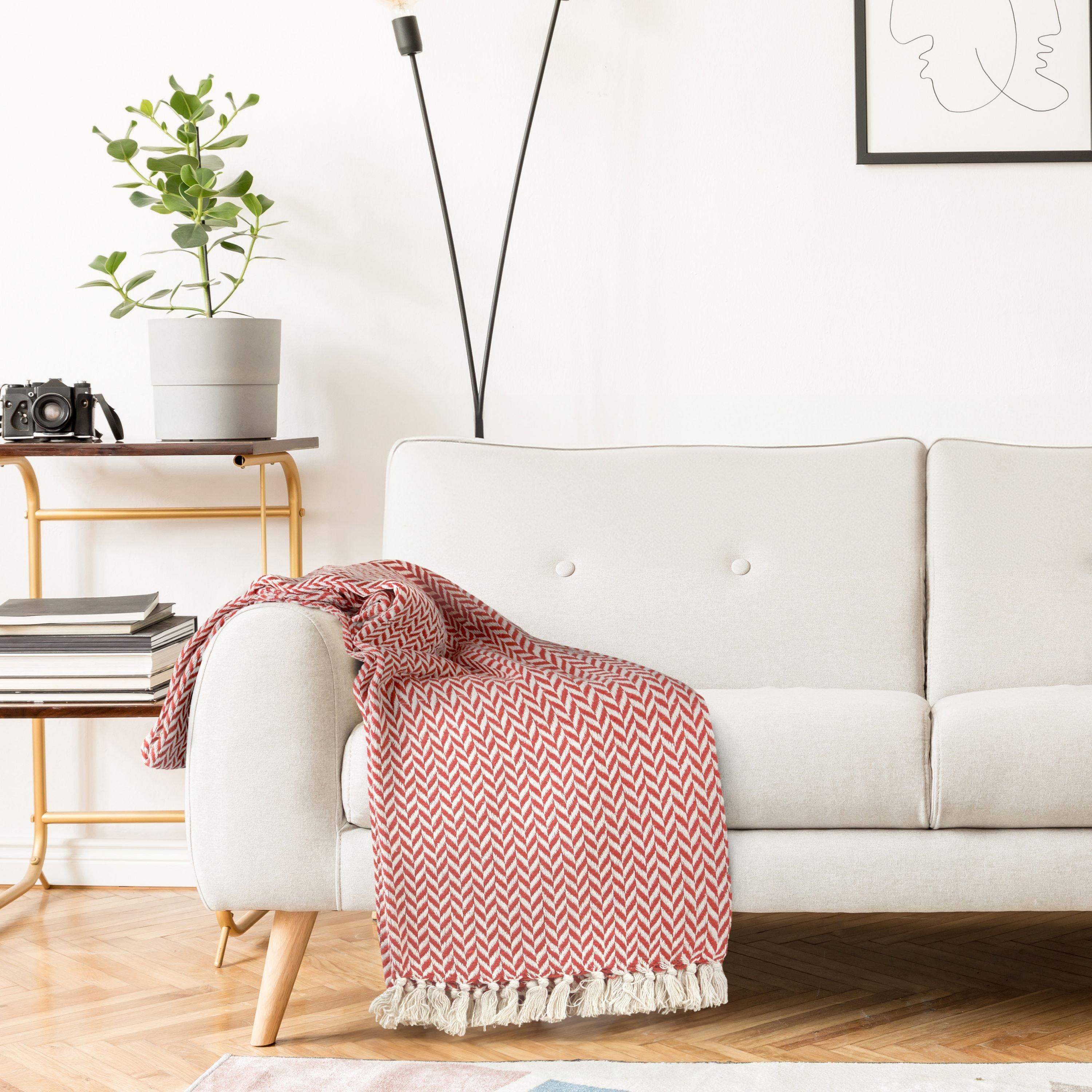 Burnt Orange - Emma Barclay - Cherokee - Recycled Cotton Throw Blanket - 4