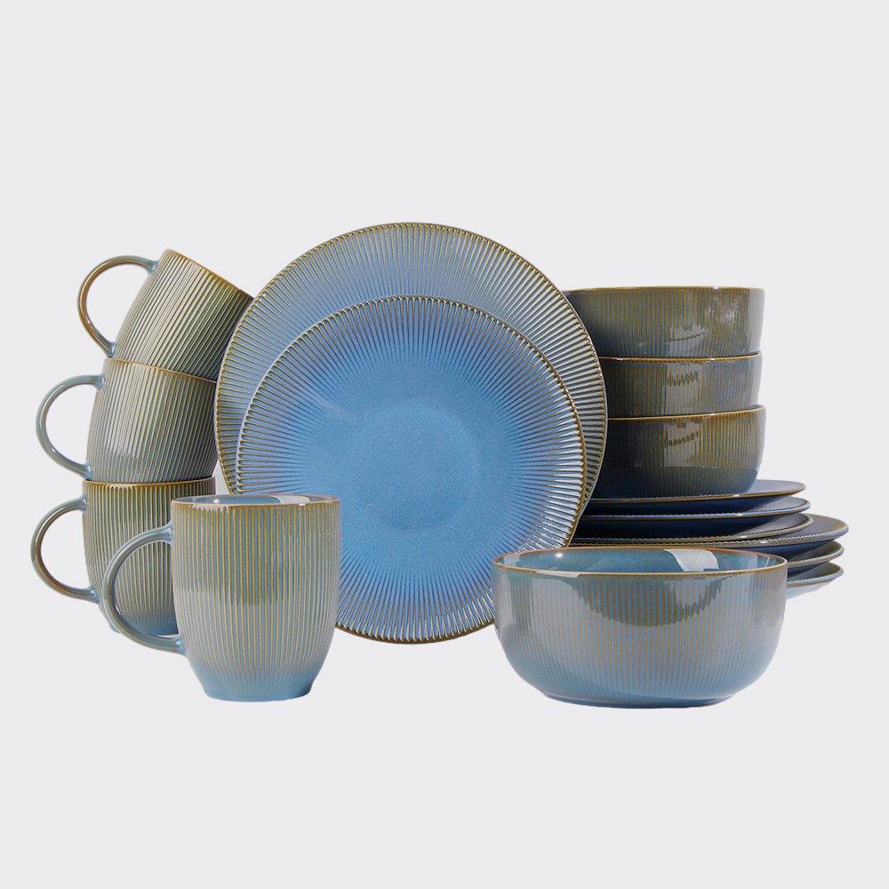 Waterside  16Pc Reactive Glaze Dinner Set Blue
